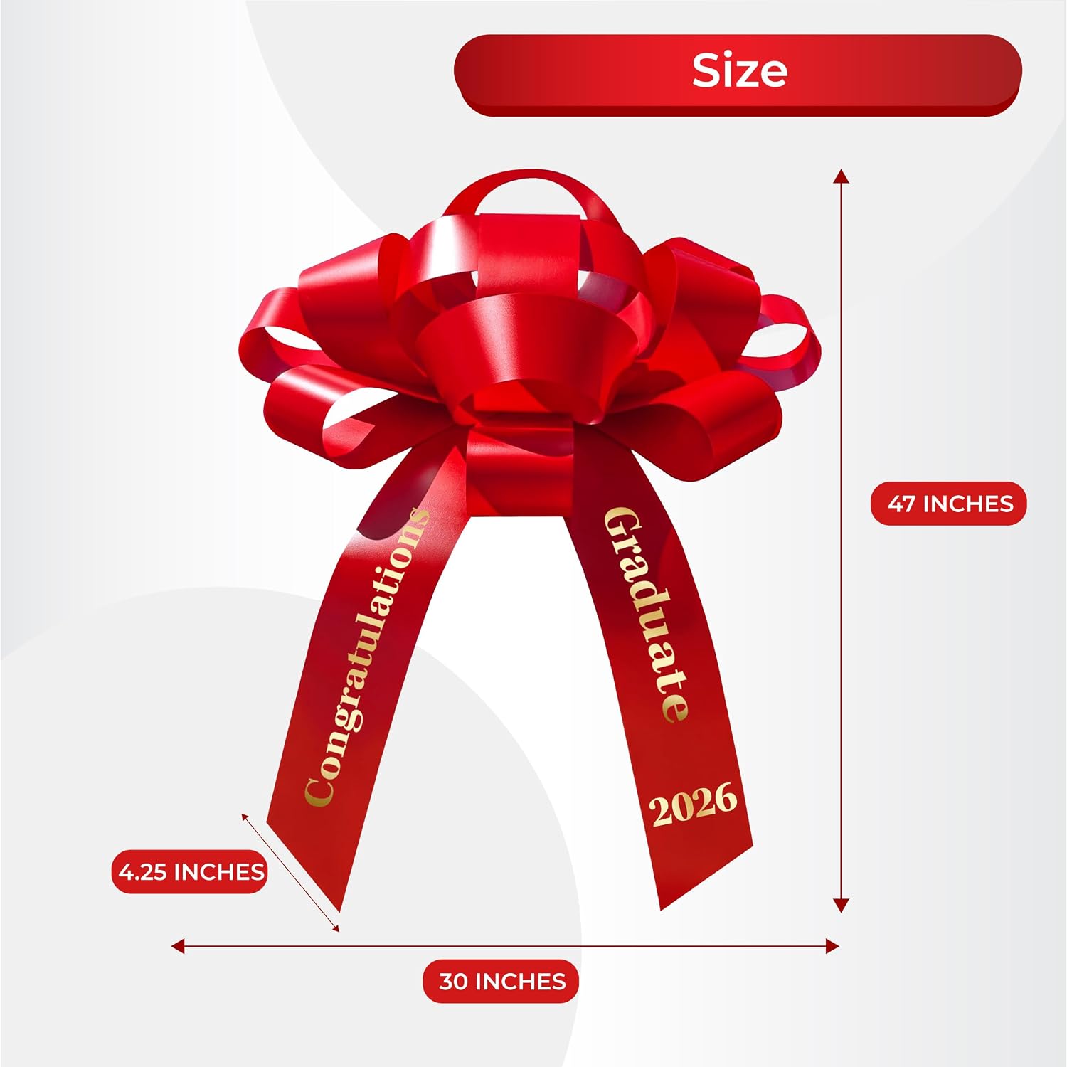 Giant 30 Inch Red Gold Graduation Car Bow Congratulations Graduate 2026 Waterproof Magnetic 47 Inch Tall Handmade USA Indoor Outdoor No Assembly School Colors