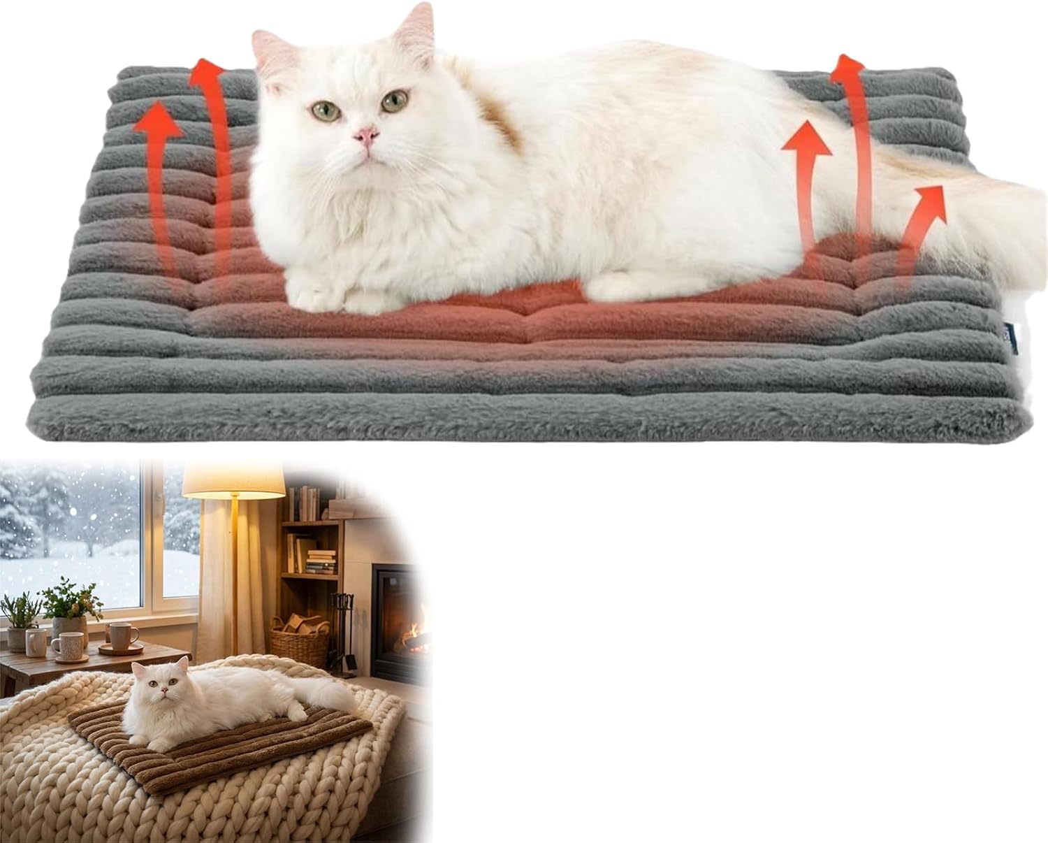 Self Heating Cat Bed, Self Warming Cat Mat, Dog Bed for Crates with Self Warming Technology for Cozy Rest, Fully Machine WashableGrey,76x51cm/30x20in