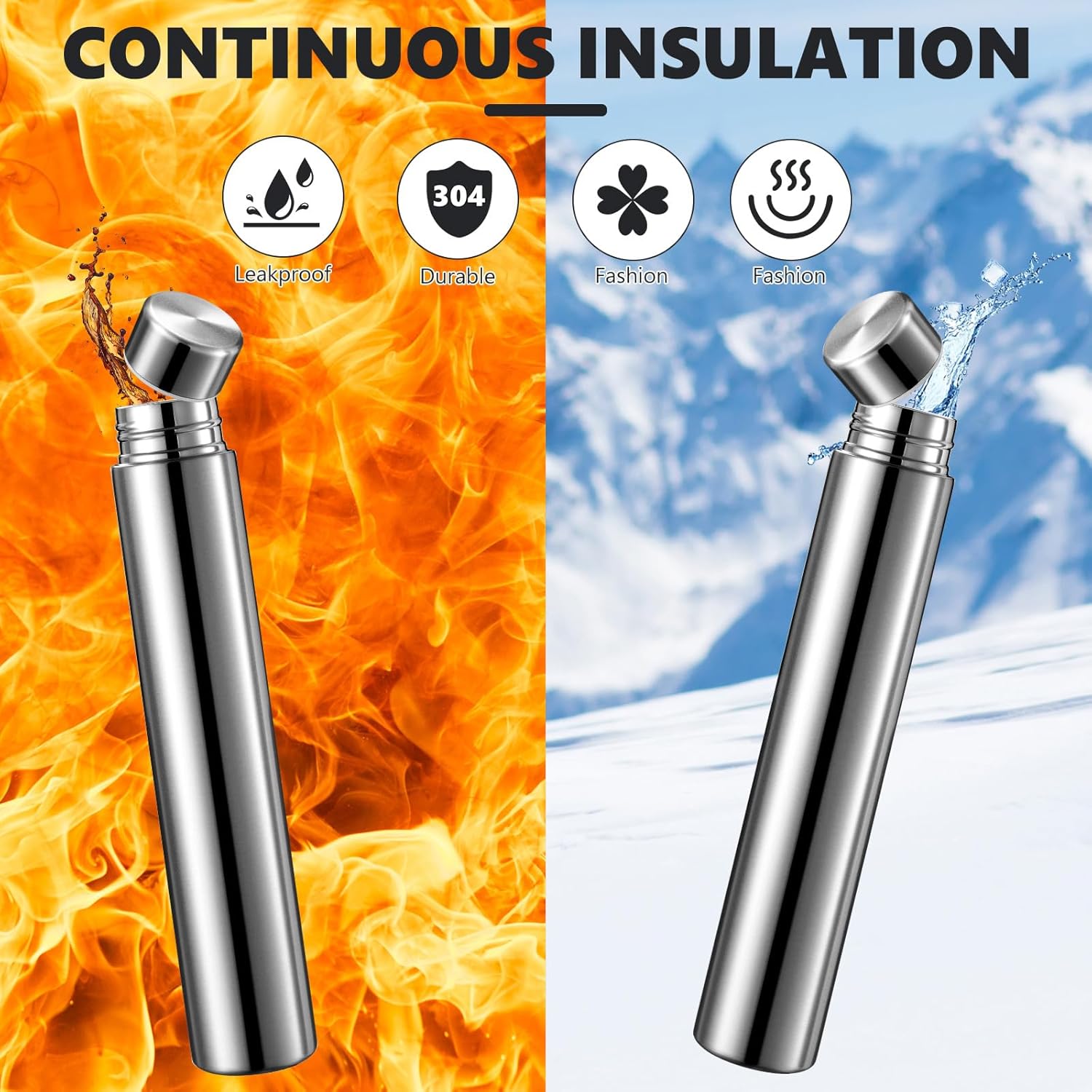 Vesici Slim Water Bottle 8.8 oz Small Stainless Steel Purse Compact Insulated Water Bottles Camping Travel Backpack Pocket Flask for Car Cold Coffee Tea(Silver,4 Pack) - Image 4