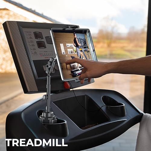 Miniatura 9 de Soporte para tablet de automóvil, altura ajustable, brazo largo de metal, rotación de 360, soporte de tableta para camión golf, funda de grosor de