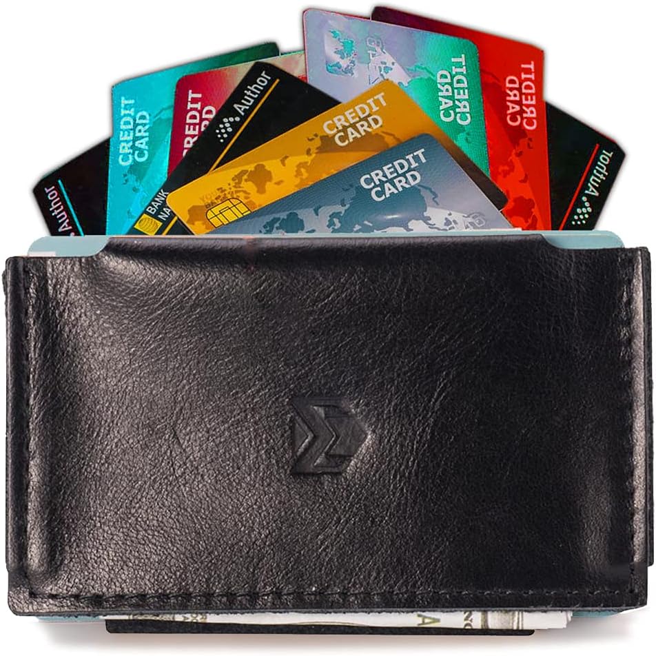 Slim Leather Wallet for Men & Women – Minimalist Front Pocket Credit Card Holder with Hidden Secret Pockets, Compact Design Fits 10 Cards & Cash – Premium Handcrafted Black Leather Finish