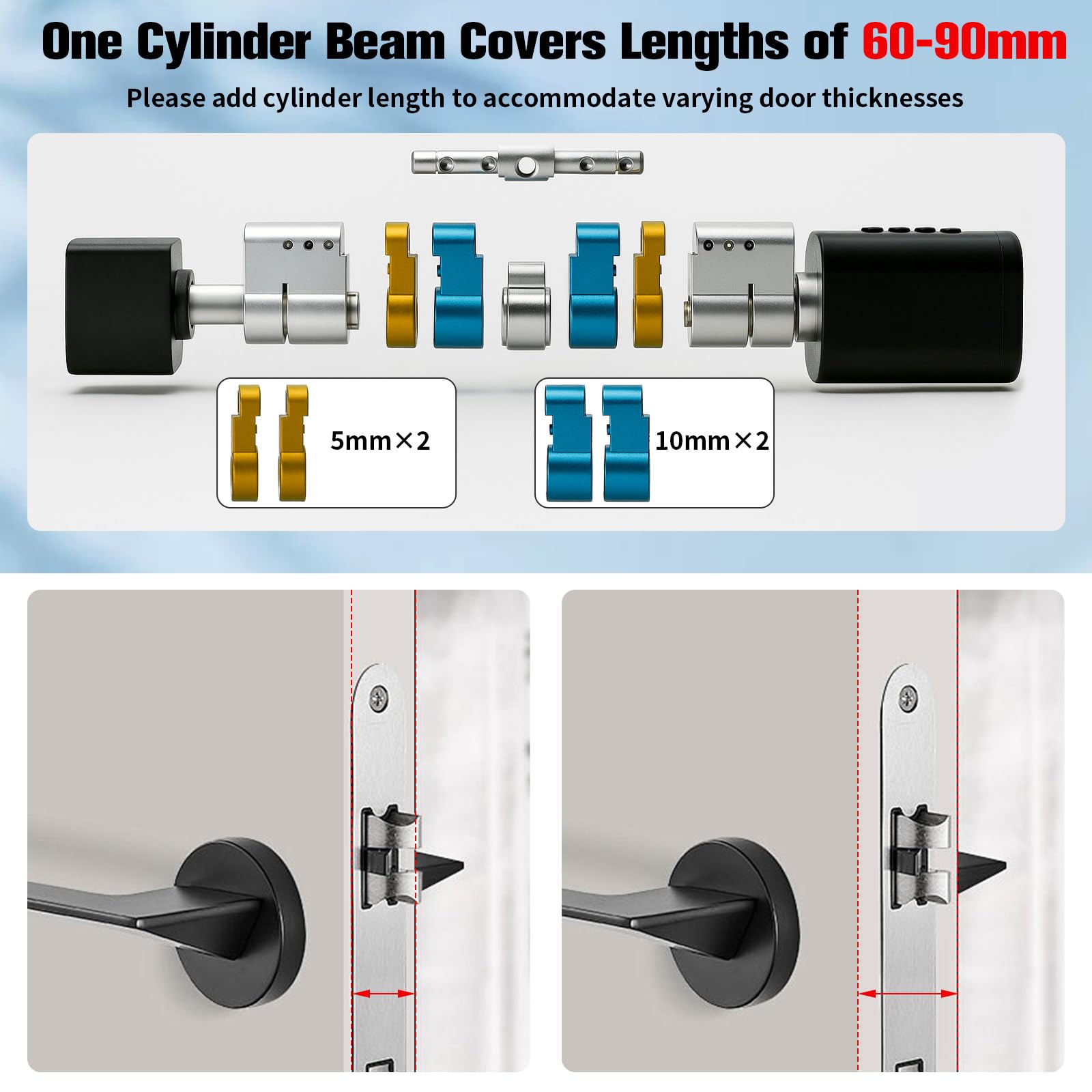 Electronic Door Lock Fingerprint, Smart Lock with Adjustable Lock Cylinder 60-90 mm, Front Door Lock with Fingerprint - Image 4