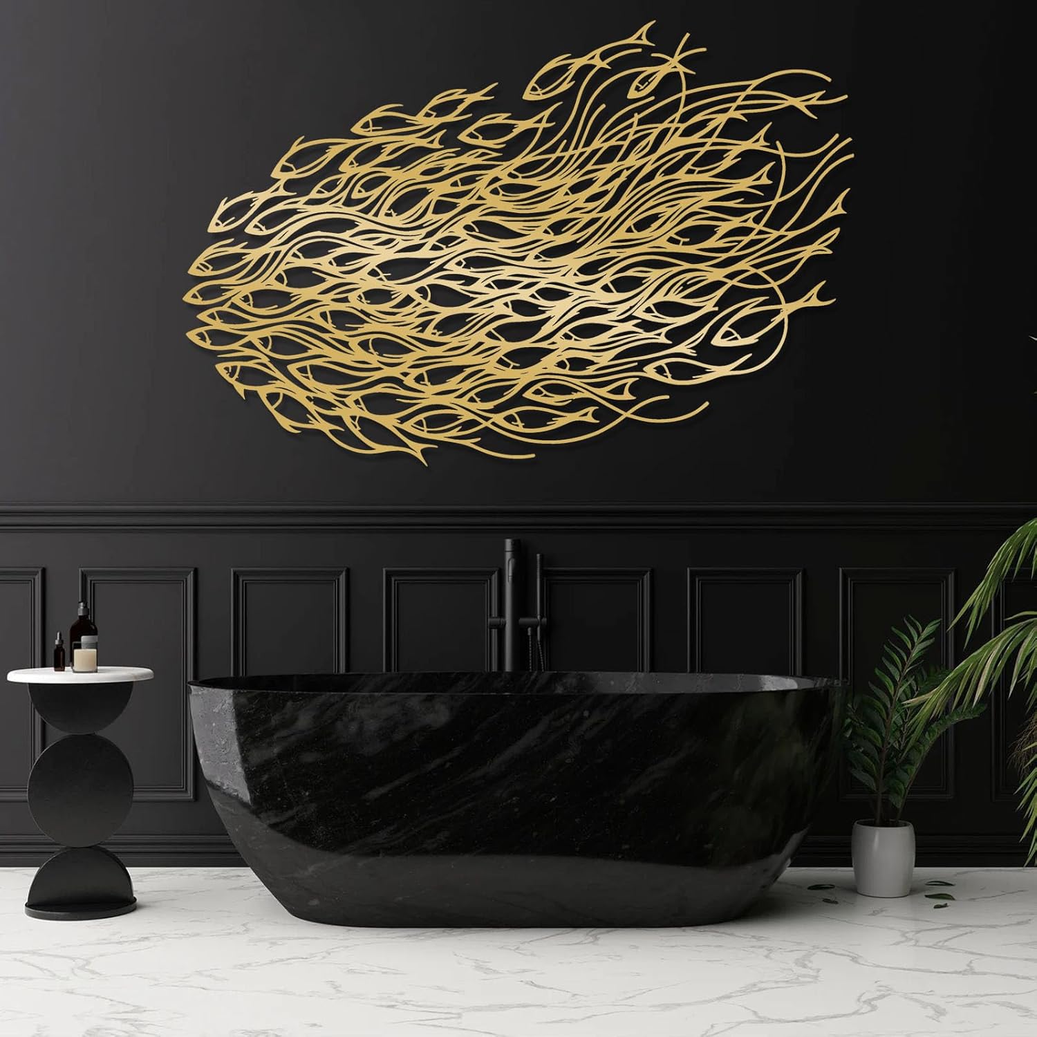 School of Fish Metal Wall Decor - Abstract Fish Family Wall Art, Minimalist Line Art, Bathroom Home Decor (28"x41"|70x105cm, Black)