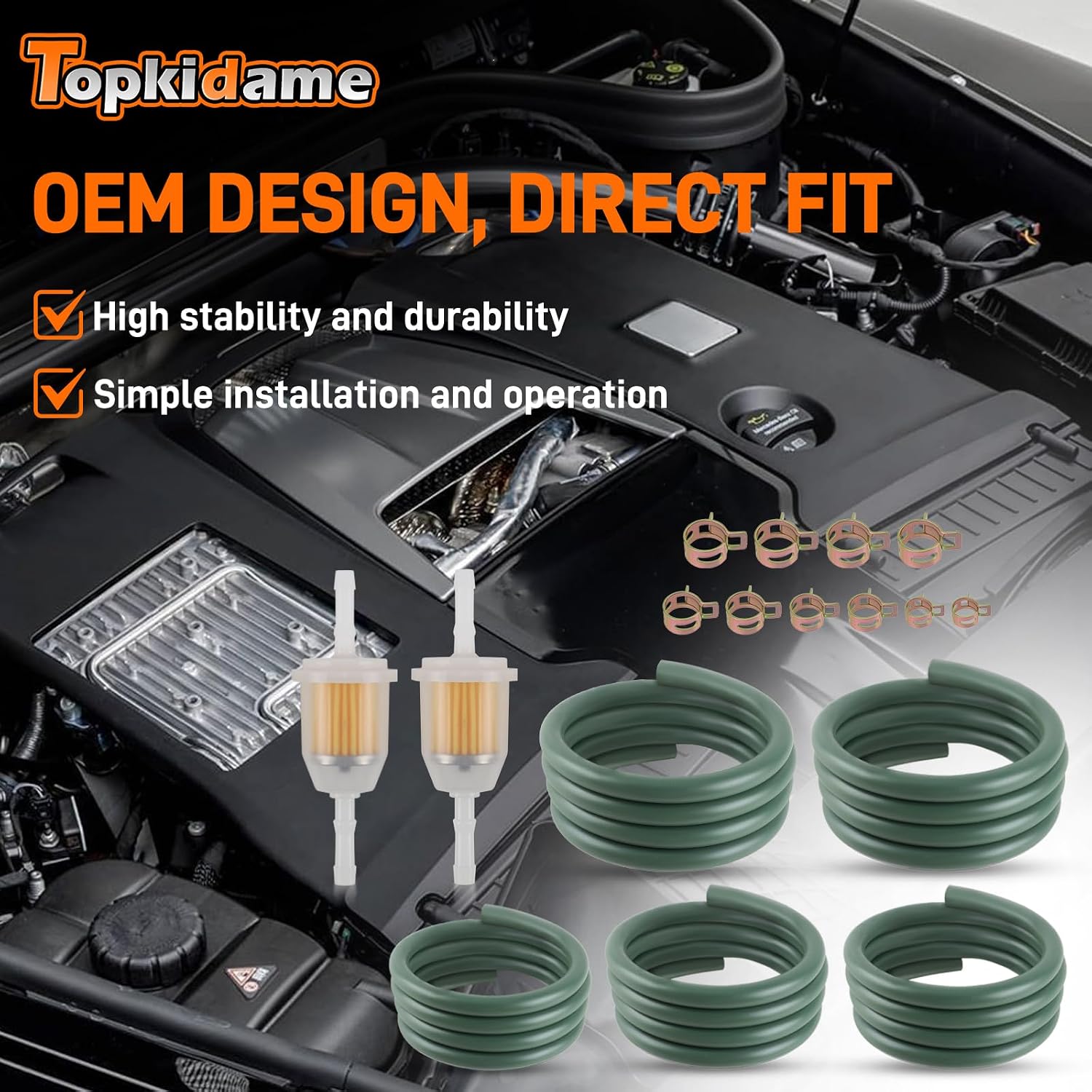 3 Feet 1/8" 3/16" 0.22" 1/4" 5/16" ID Fuel Line Hose with 10Pcs Clamps Compatible with Kawasaki EZGO Snowmobile Lawn Mowers Tractors Bike Scooter ATV Golf Cart Motorcycle