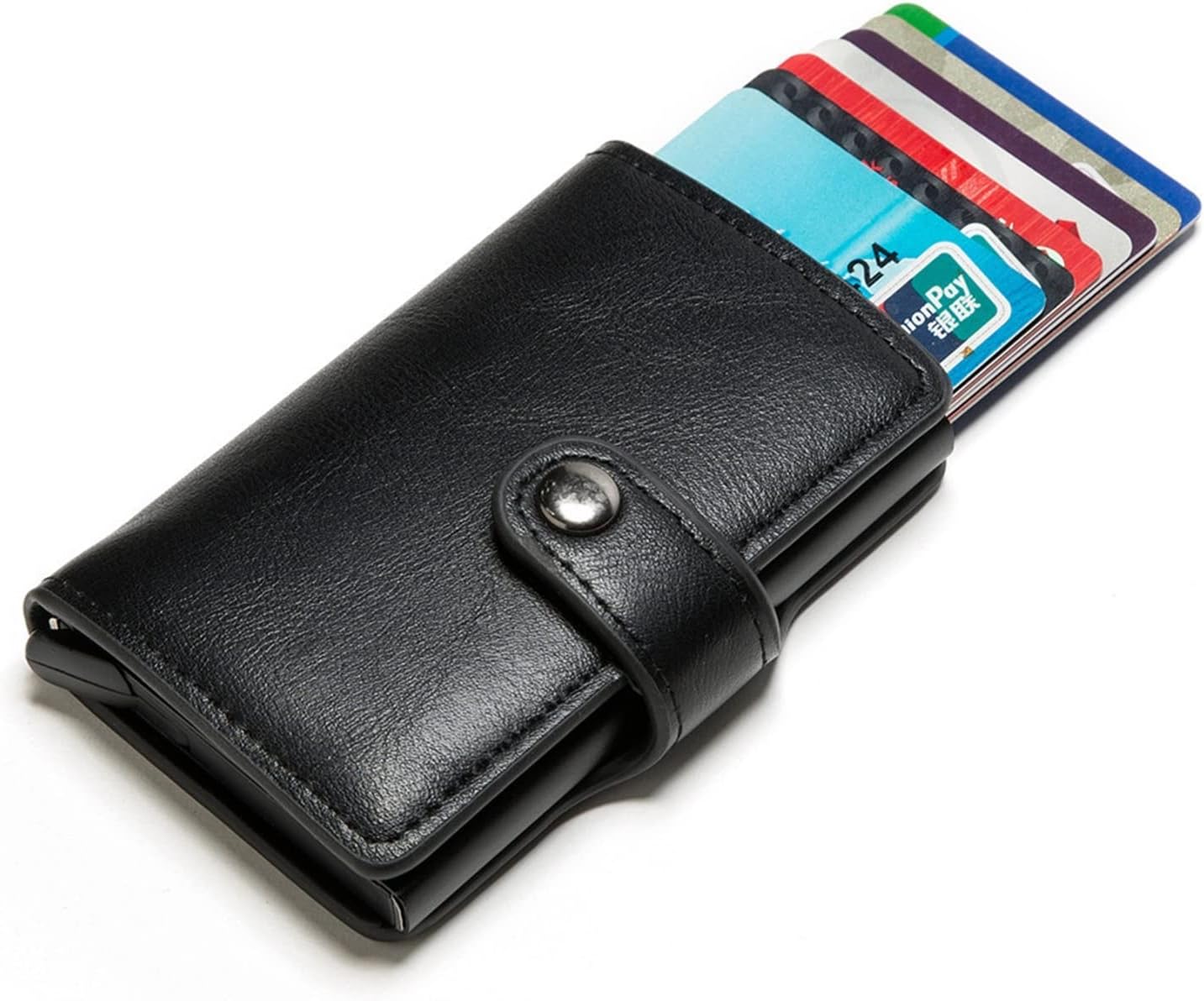 Business Card Holder Vintage Men Credit Card Holder Aluminum Alloy Id Card Case Automatic Male Metal Leather Card Holder Wallet Name Card Holder (Color : Blue)