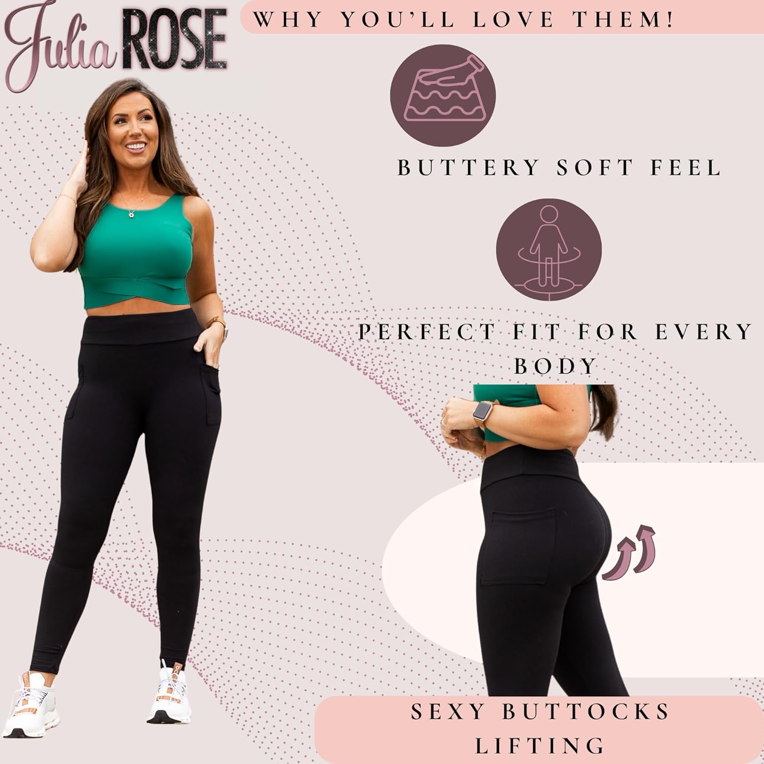 JULIA ROSE Luxe High-Waisted Leggings with Pockets for Women - Buttery Soft Tummy Control Leggings for Women - Image 4