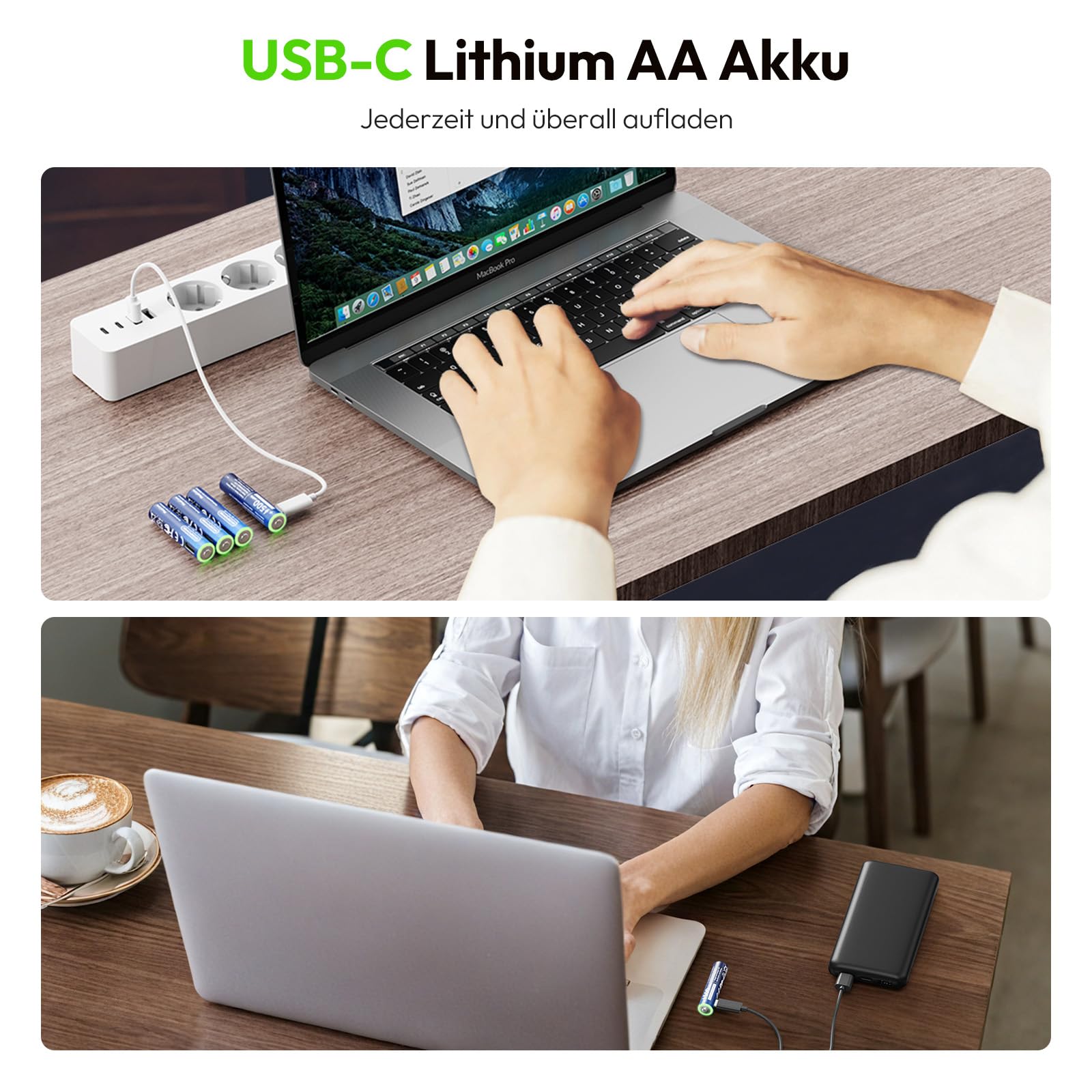 NTONPOWER Pilas AAA de litio 1,5 V 500 mWH con USB-C Lith baterías recargables con cable, 8 unidades, para linterna, juguetes, mando a distancia