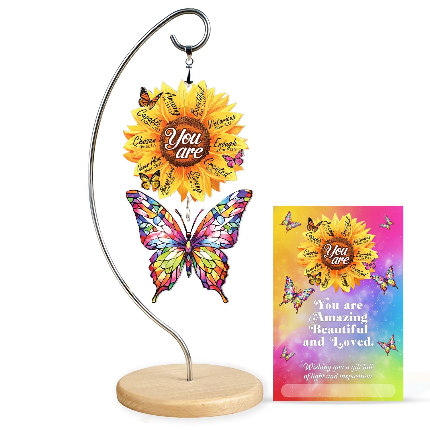 Christian Gifts for Women Birthday, Butterfly Inspirational Gift for Friends, Mom, Sister, Girl, Female Coworker, Christian, God Says You are Sunflower Gifts for Women, Religious Desk Decor