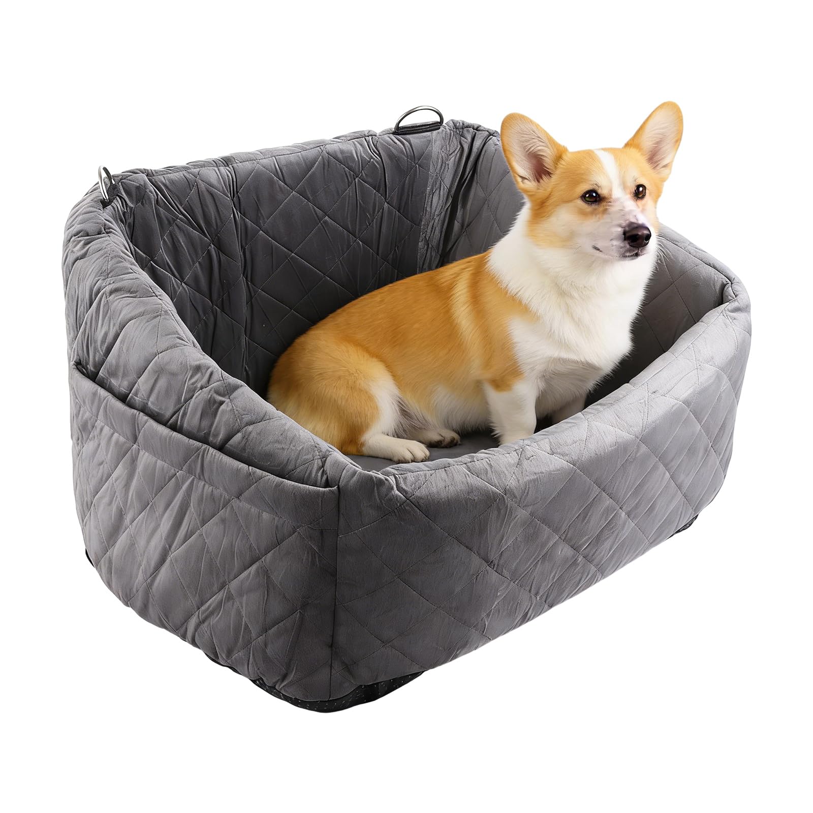 AKOLAFE Dog Car Seat for Medium Dogs, Grey Pet Car Seat Travel Bed with Seats Belt and Adjustable Straps, Detachable and Washable Pet Seats for Dogs, 52.1x52.1x39.9cm