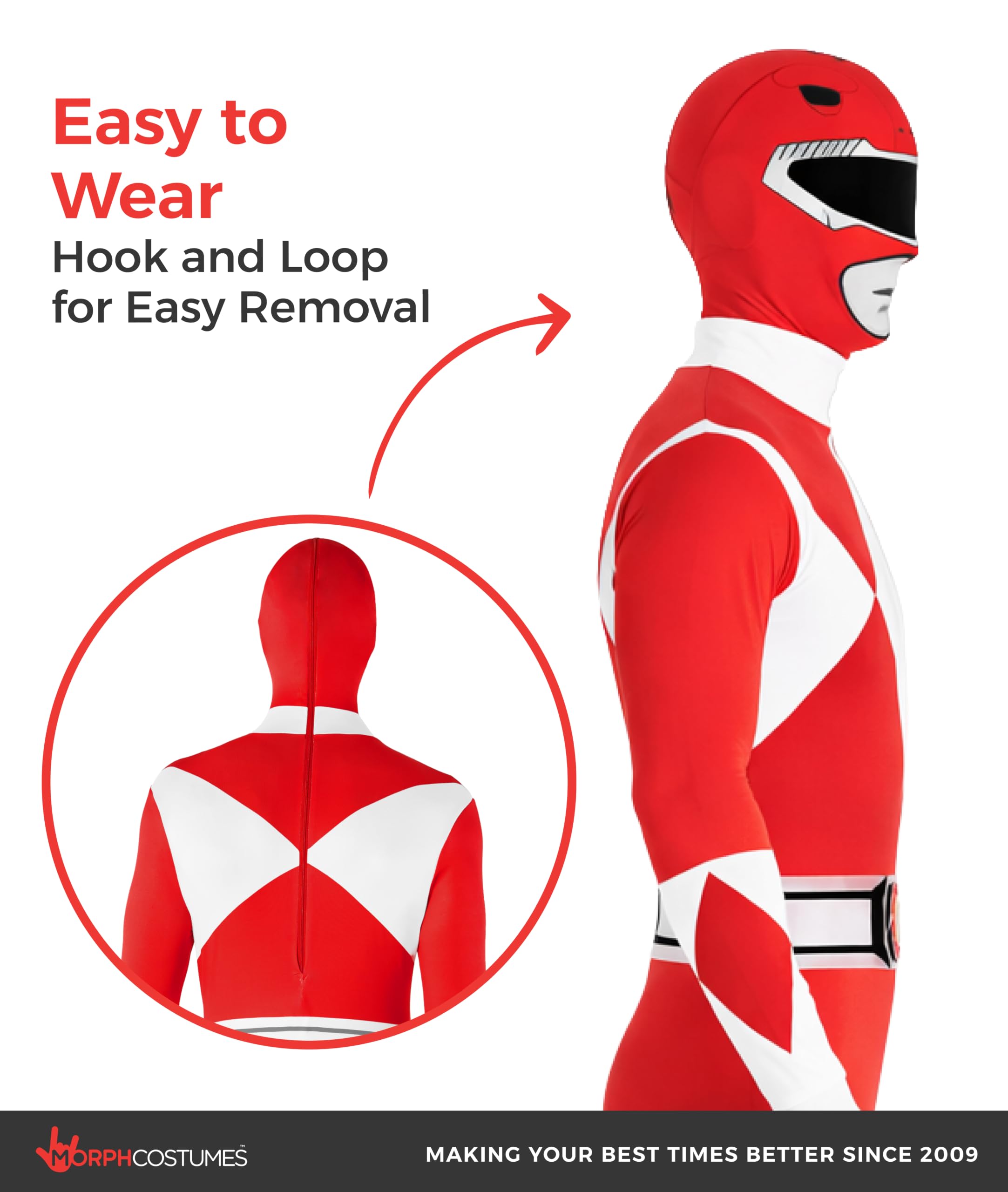 Morphsuits Oficjalny czerwony kostium Power Ranger dla dorosłych - XL (176 cm-185 cm), czerwony, XL