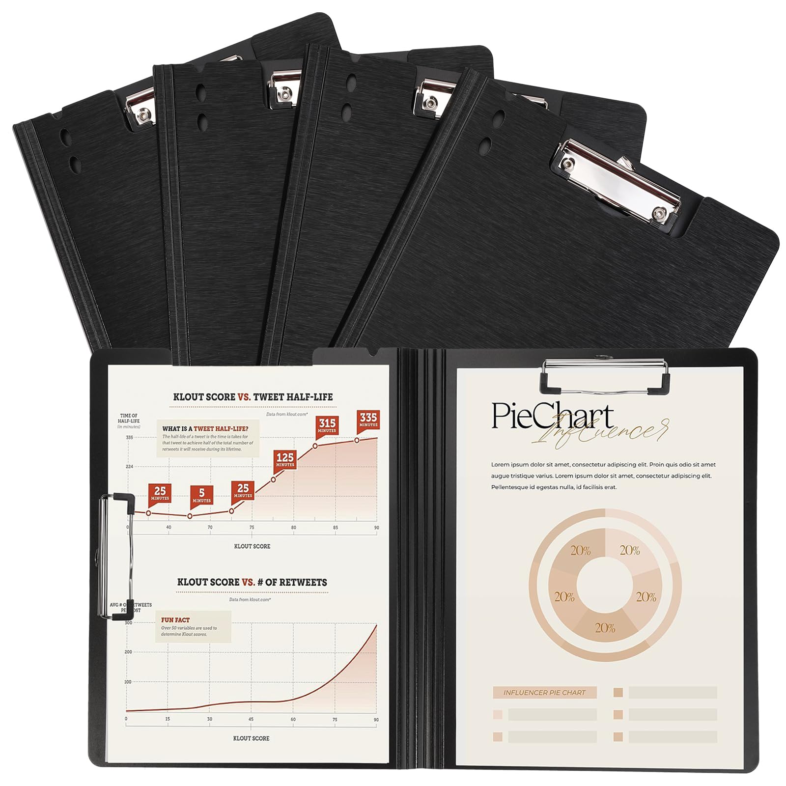 BOMKEE Clipboards Folio(4 Pack), Black Foldable Clipboards A4 Letter Size Foldover Clipboard with Horizontal and Vertical Metal Clips for Hospital Office School Business