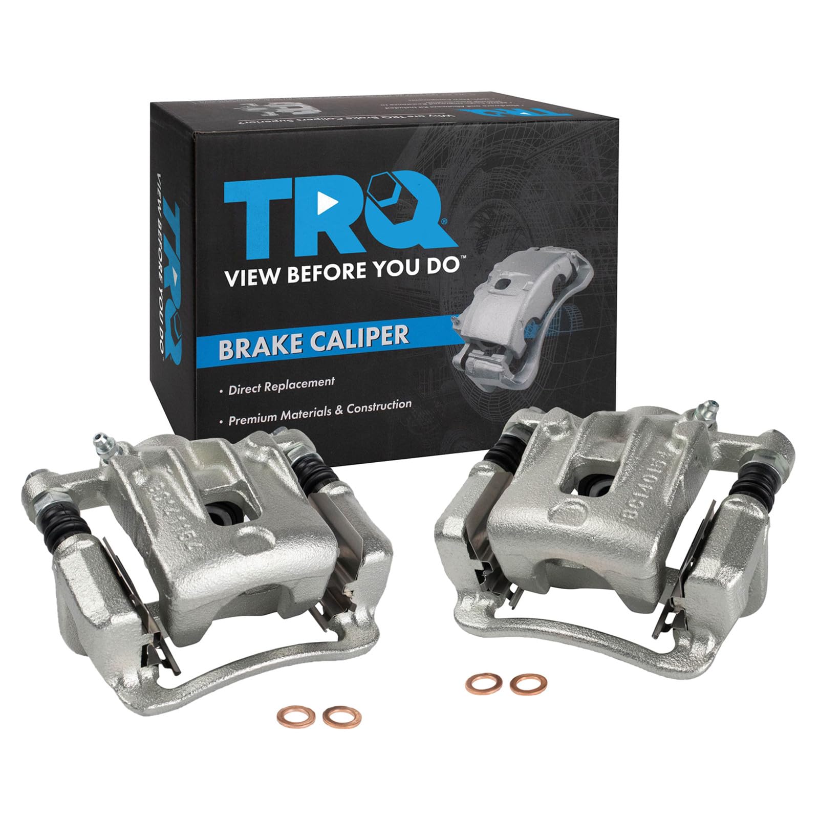 TRQ Rear Brake Caliper Set Zinc Coated Brackets