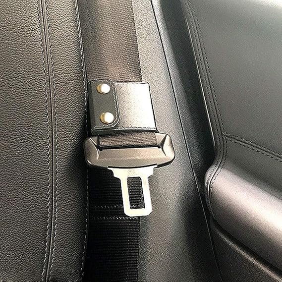 Seat Belt Adjuster, 2PCS Universal PU Leather Car Seat Belt Clip Adjuster Seat Belt Locking Clips Buckle Comfort Shoulder Neck Strap Protector for Kids Adults (BLACK B)