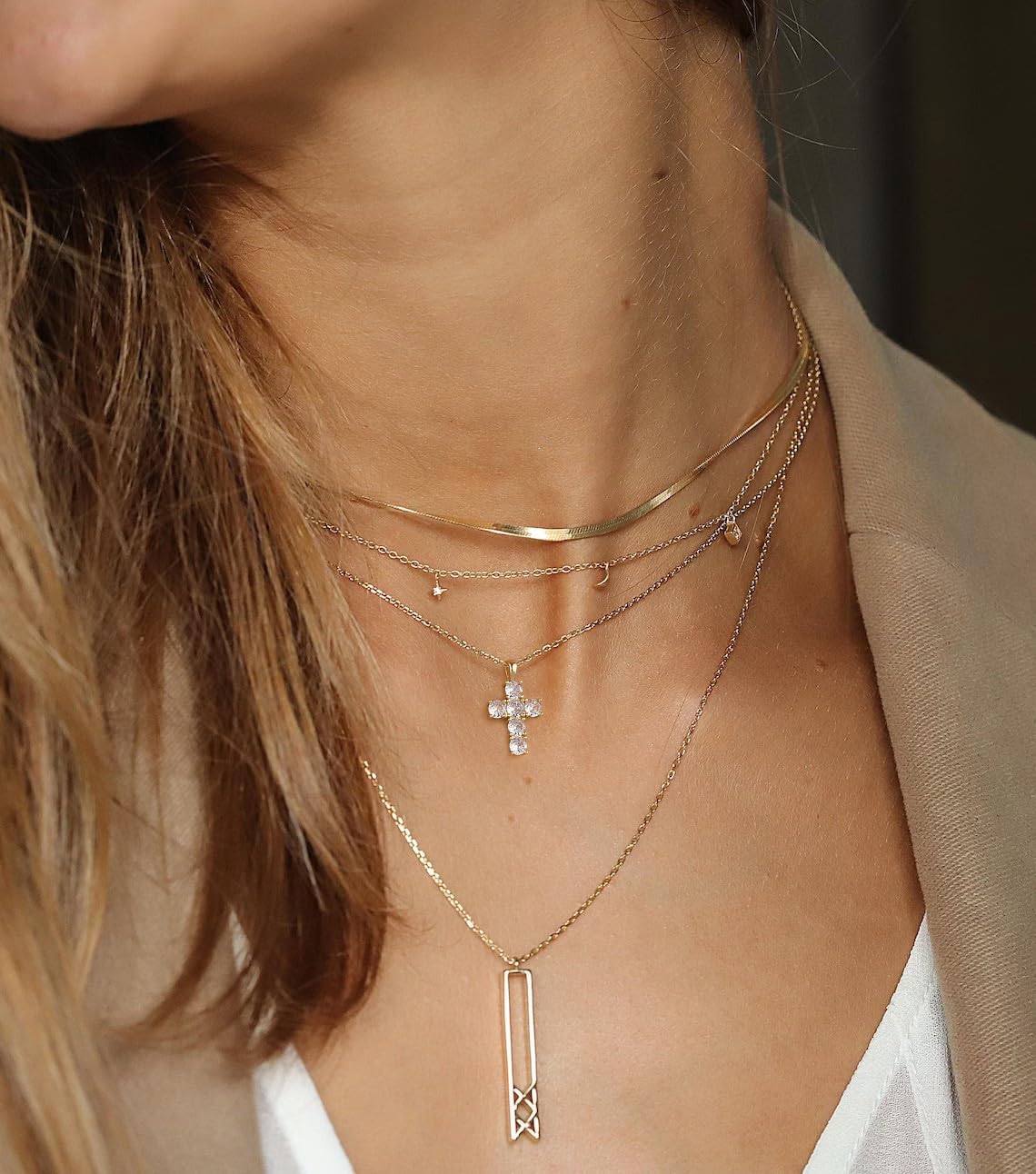 NUZON Sunburst Heart / 2-Tone Interlocking/CZ Evil Eye/Single Pearl/Love Heart Pendant Necklace for Women 14K Gold Chain Necklace Chunky Statement Jewelry - Image 3