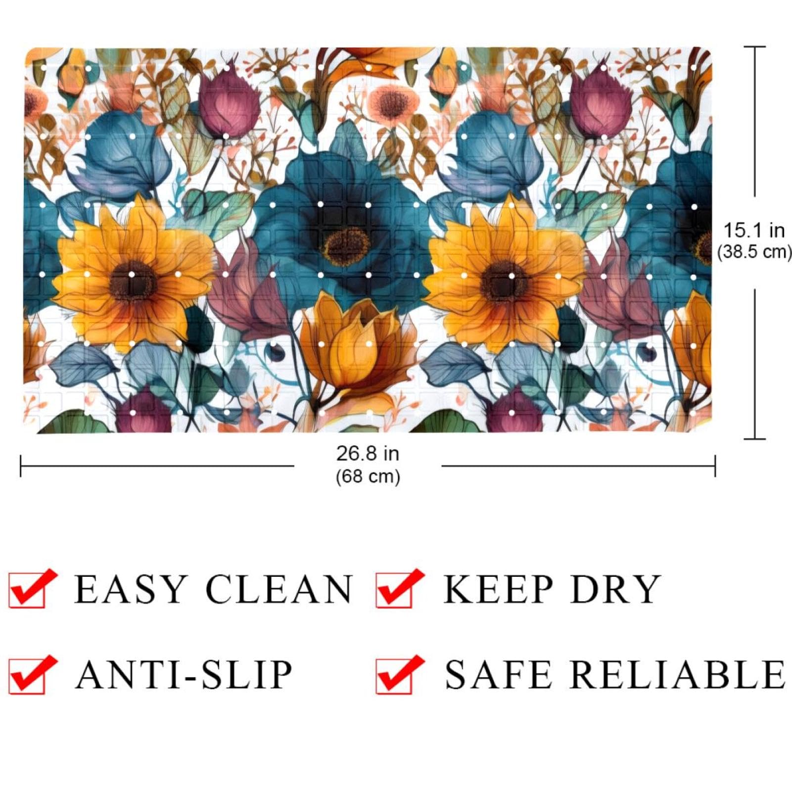 Rutschfeste Badematten für Badezimmer, Motiv: Sonnenblumen, Blumen, Aquarell, Sonnenblumen, Blumen, ästhetisches Muster, rechteckige Badewannenmatte, maschinenwaschbar, 40 x 70 cm