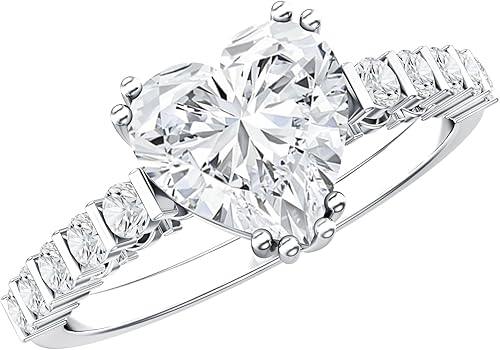 Rosec Jewels Certified 2.7 Carat Moissanite Heart Engagement Ring, D-Vs1 Quality