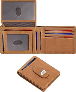 GAOCHALE Mens Wallet for Samsung Smarttag2 Slim Minimalist Wallet Compatible with Samsung Tag RFID Blocking Card Holder with 2 ID Windows up to 15+ CardsBrown