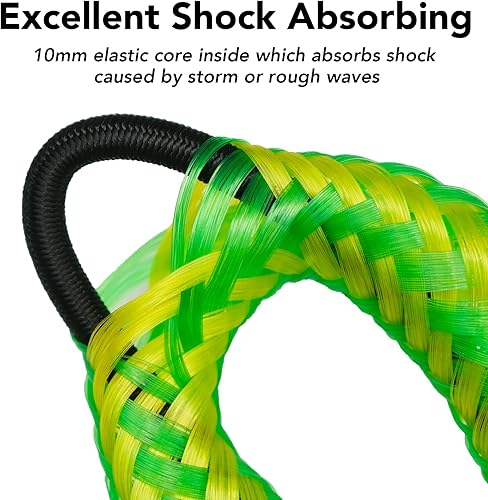 Miniatura 2 de Cuerda de amarre elástica de 3 pies para línea de acoplamiento con clip de acero inoxidable, accesorios para barcos, 2 unidades (verde, 3 pies)