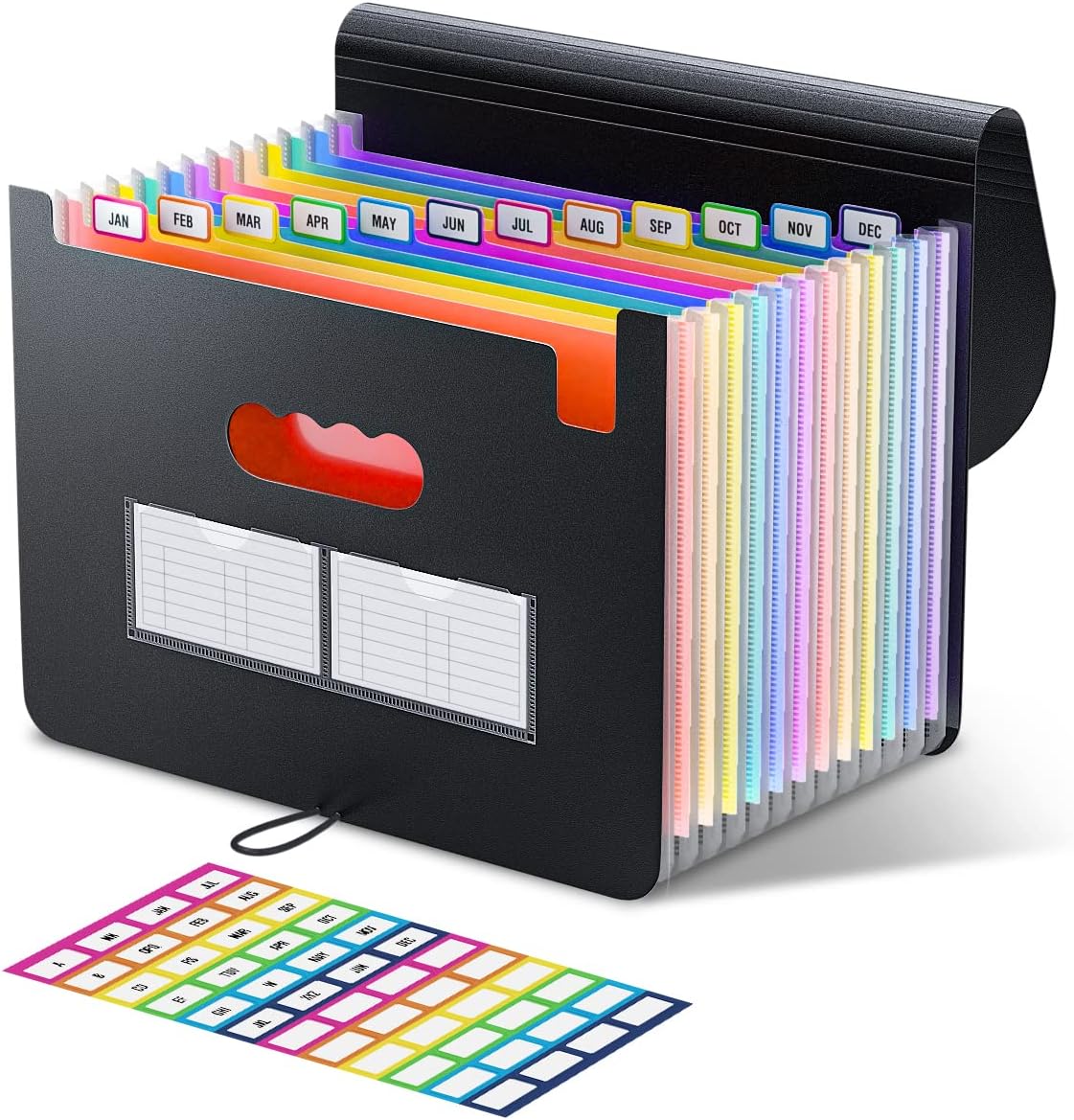 Accordian File Organizer 24 Pockets, A4/Letter Size Expanding File Folders with 30 Indentations Expandable Lid,Portable Accordion Filing Box/Desktop Paper Bill Receipt Document Storage Folders Plastic