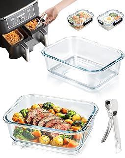 iHomara Set of 2 Glass Saucers for Air Fryer, Air Fryer Accessories for Ninja AF400EU/DZ400EU/AF500EU, Cosori, Philips and many more. Heat resistant, scratch resistant and dishwasher safe