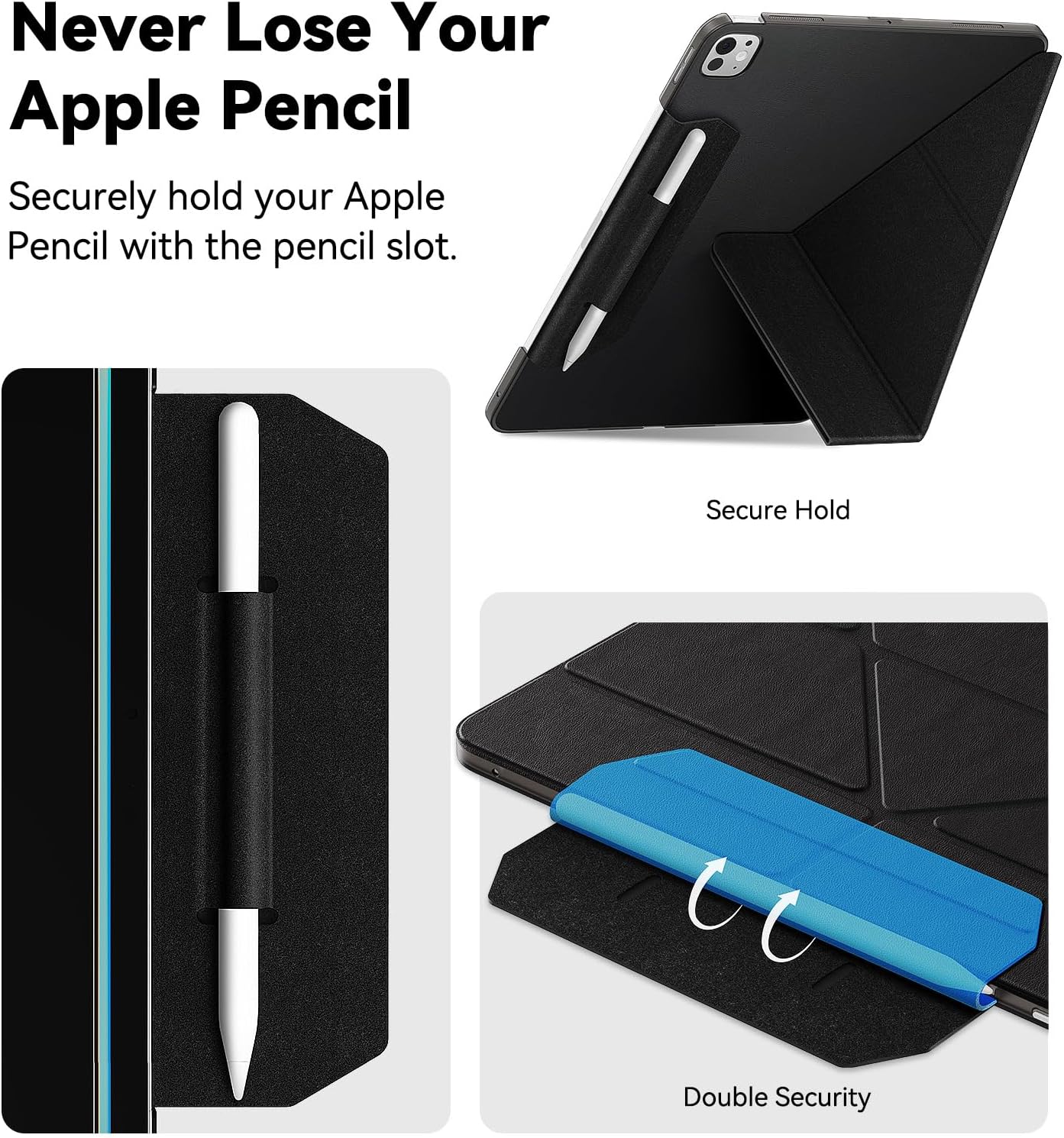Matekxy Ultra-Slim Case for iPad Pro 13 Inch (M5 2025 / M4 2024), 1.75mm Thinnest Lightweight Smart Cover with Premium Skin-Friendly Leather, Magnetic Y-Fold Stand, Secure Pencil Holder - Black