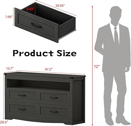 Miniatura 3 de HUANLEGO Cómoda para dormitorio con luces LED, cómoda moderna, cajones de almacenamiento anchos rústicos de madera, organizador para armario, sala