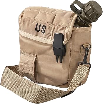 K1004 Never Issued 2-Quart Olive Drab Canteen with Previously Issued 2-Quart Desert Canteen Cover with Strap | Trail Hydration | Mil-Spec Build | Lightweight & Portable