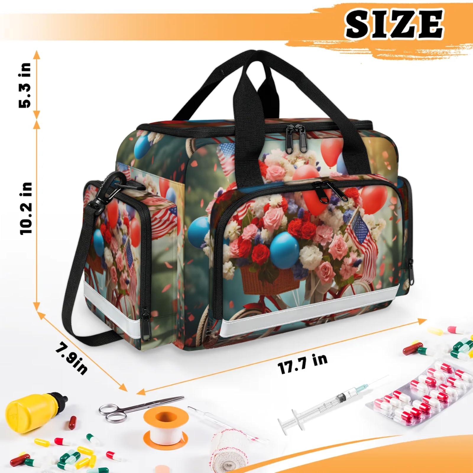 GzLeyigou First Aid Bags Empty, Flowers Bike Emergency Bag First Aid Kit Multiple Compartment Kit Carrier On Call Trauma Bag For Paramedics Emergency Medical Supplies Kit