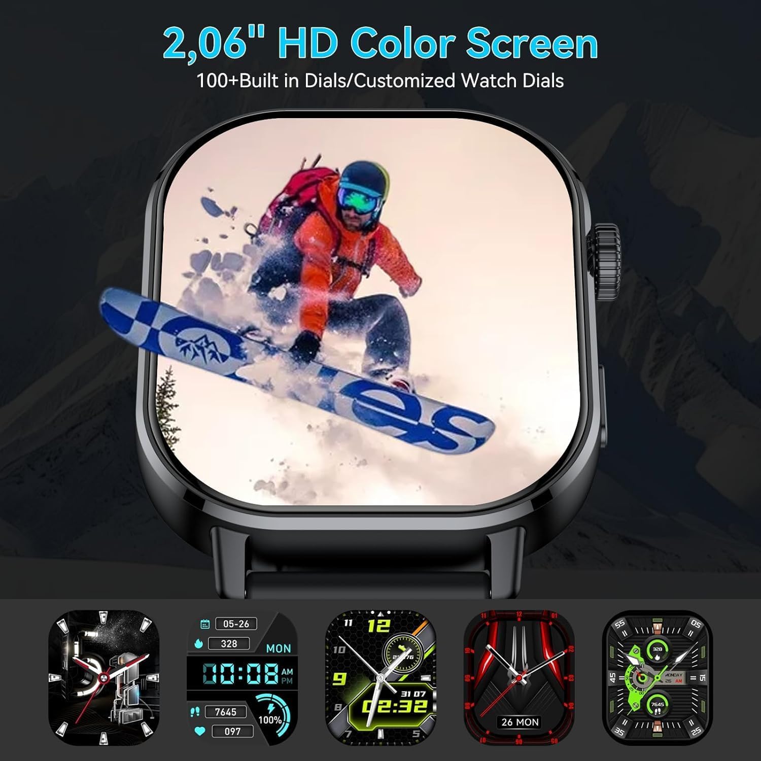 Smart Watch per uomo e donna (rispondere/effettuare chiamate), 2026 nuovo fitness tracker GPS integrato, orologio fitness HD da 2,06 pollici con oltre 110 modalità sportive, cardiofrequenzimetro