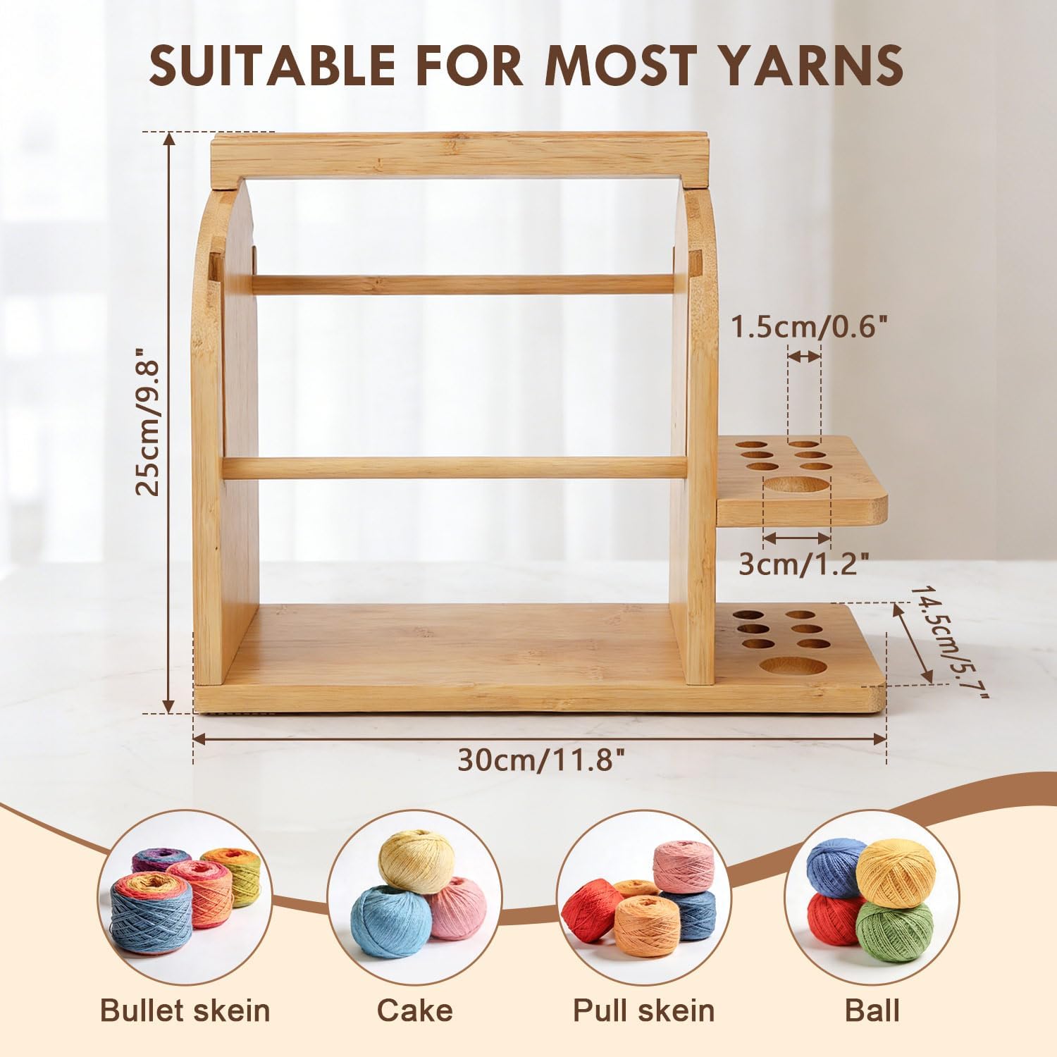 Durable Wooden Yarn Holder for Crocheting and Knitting with Built-in Phone Stand Crochet Kits for Beginners Yarn Storage Accessories Organizer Gifts for Crocheters with Dual Rods and Tool Holder