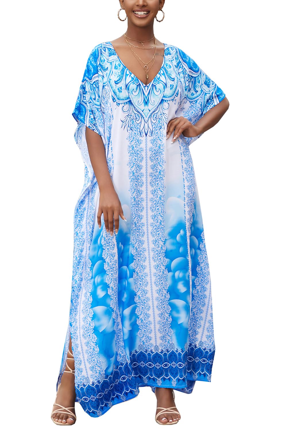 L-Peach Women's Kimono Long Dress Maxi Kaftan Summer Beach Boho Cover up Tops