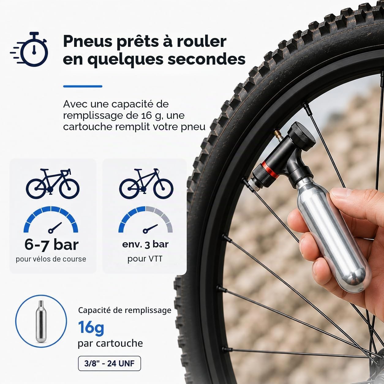 Cartouches CO2 16g Filetée pour Pompe à CO2 - Gonfleur Pneu Vélo Route VTT