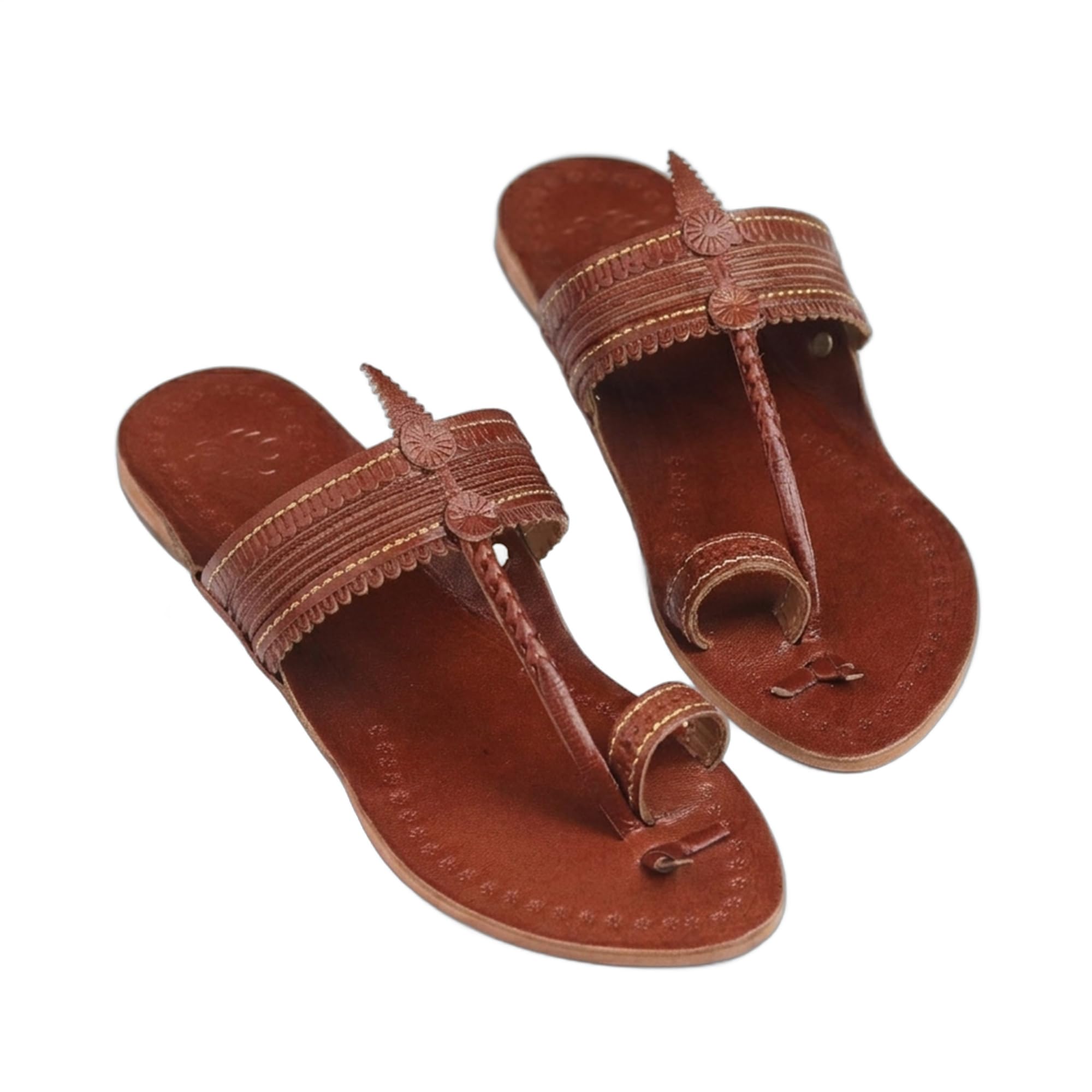 Sajiri Women's Kolhapuri Chappal for Women | Genuine Leather Handmade GI-Tagged Ethnic Sandals | Brown Flat Slippers for Casual & Office-image-36