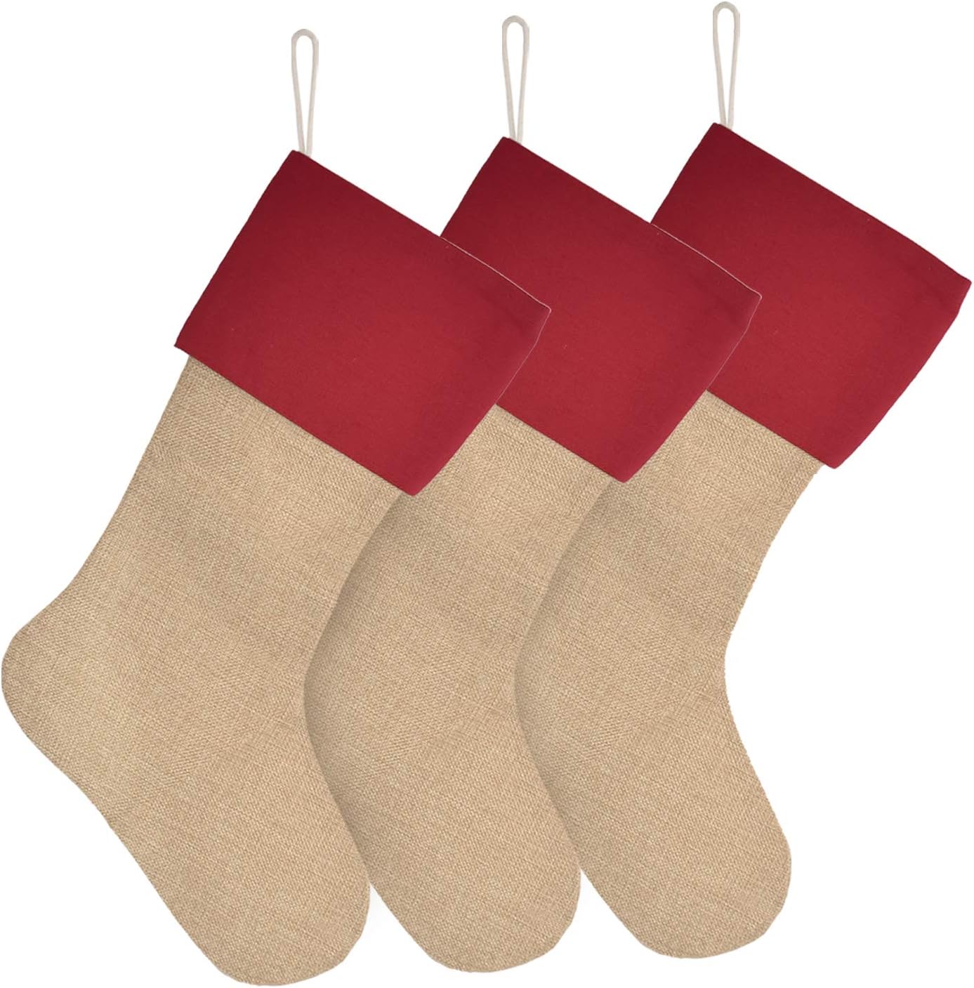 ELEGANTPARK Burlap Christmas Stockings Set of 3 Large Plain DIY Xmas Holiday Fireplace Hanging Decoration Gifts for Family Kids Red
