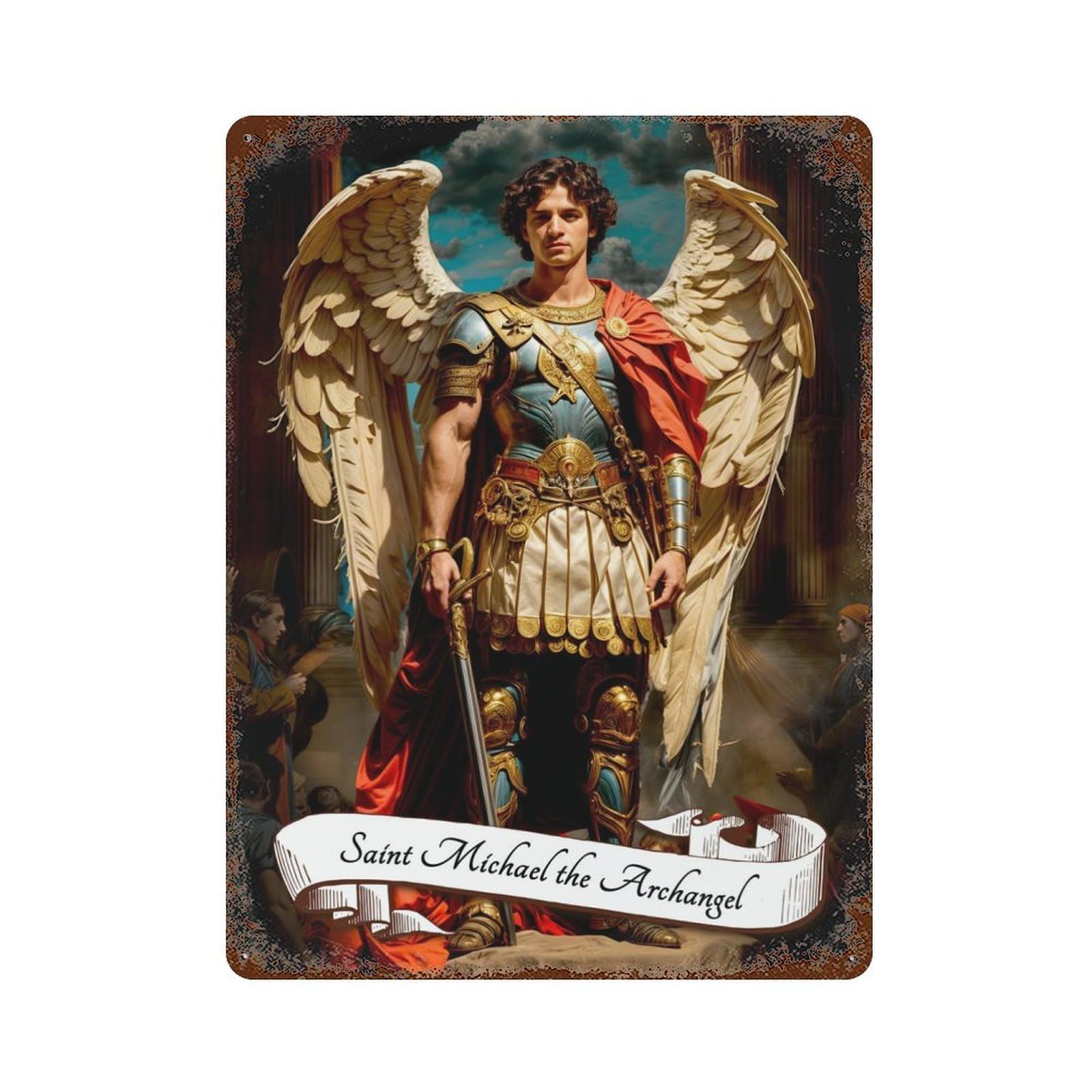 Saint Archangel Michael Metal Retro Wall Poster Decor Man Cave 15.7"x11.8"