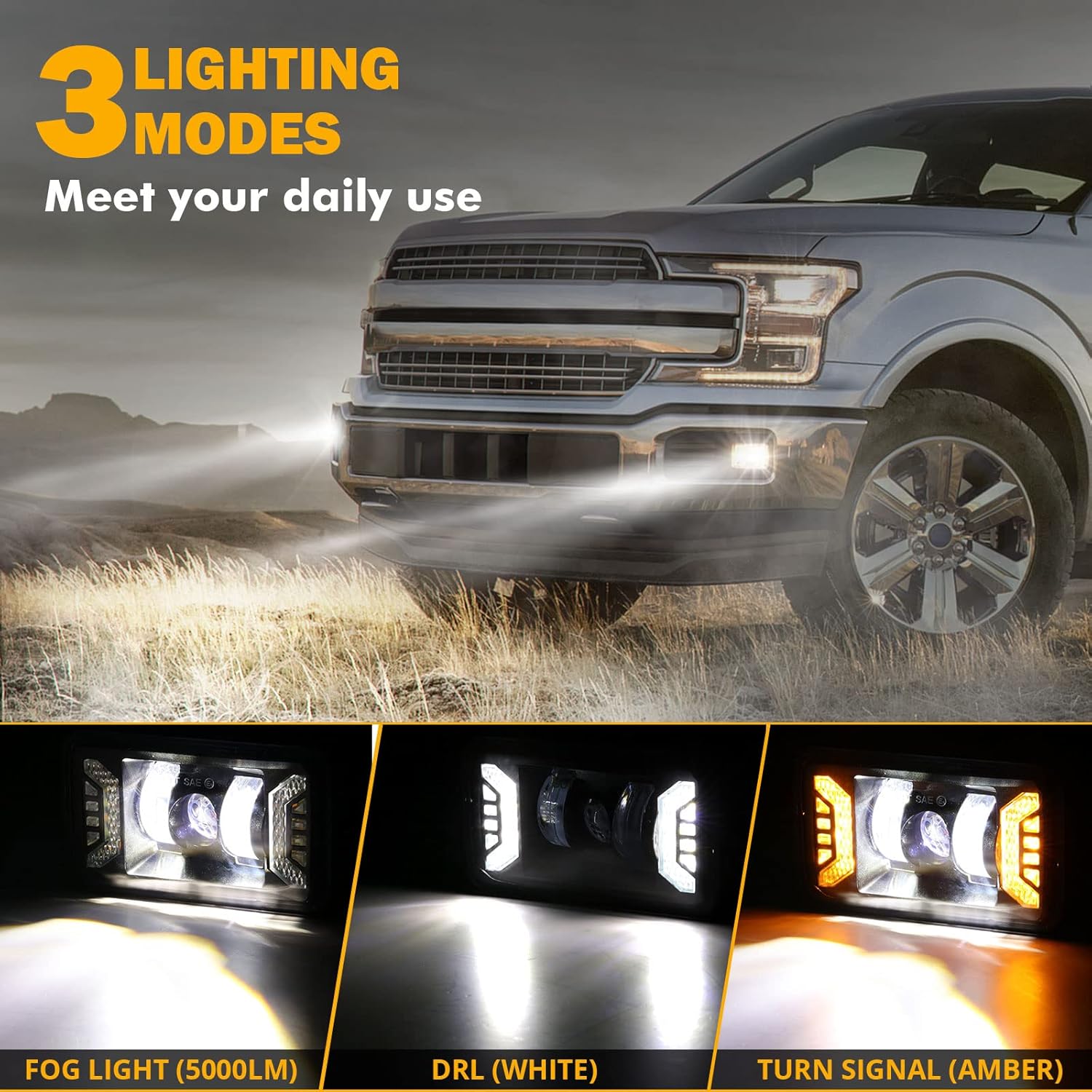 Auxbeam New Upgraded LED Fog Lights Lamp for Ford F150 2015-2020, 50W 200% Brighter with DRL&Turn Signal Waterproof Assembly Kit DOT Approved - Black