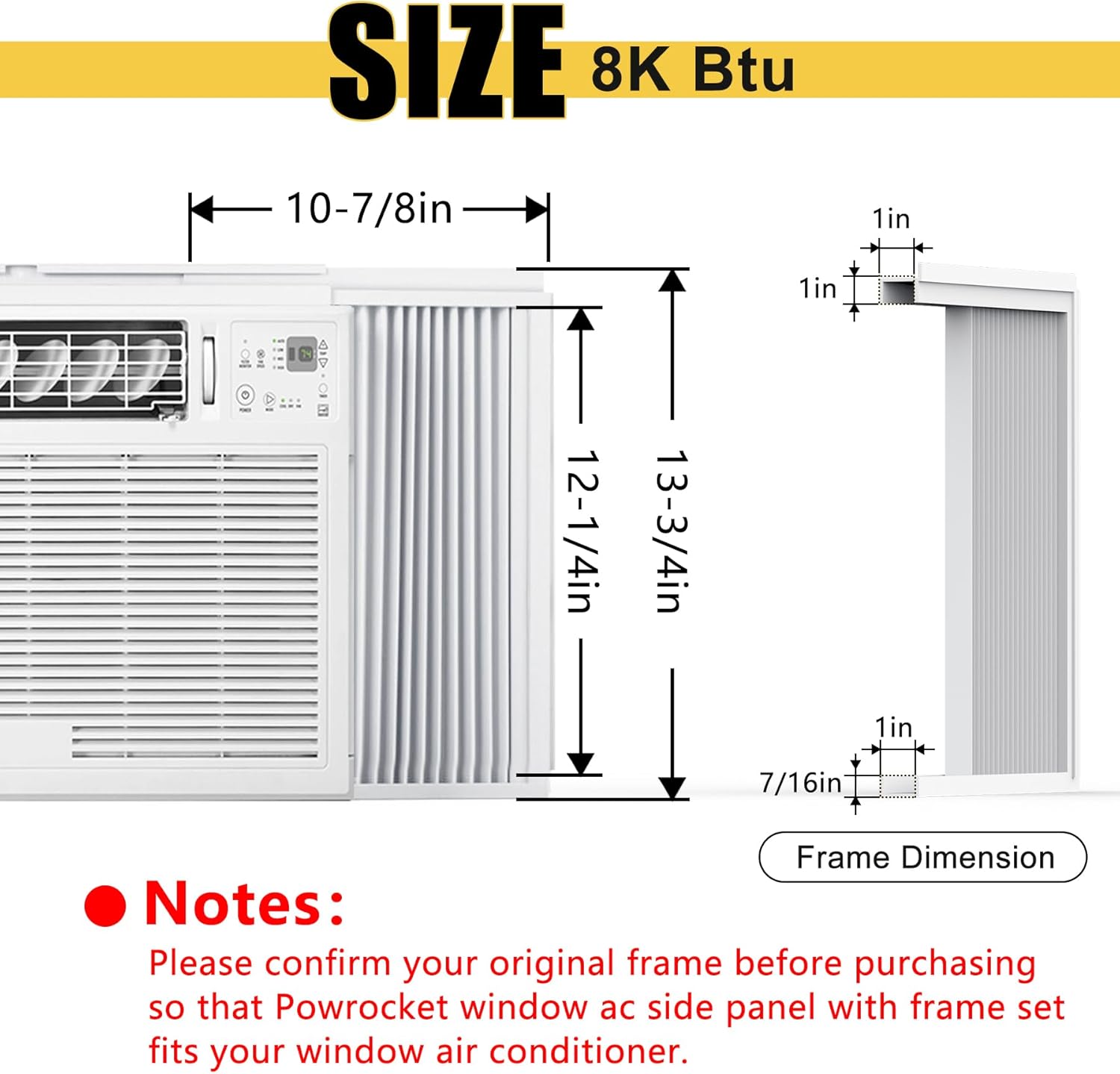 Window AC Side Panel with Frame Set,Air Conditioner Accordion Filler Curtain Replacement Kit,Fits Most 8000 BTU Window Air Conditioner Units,White