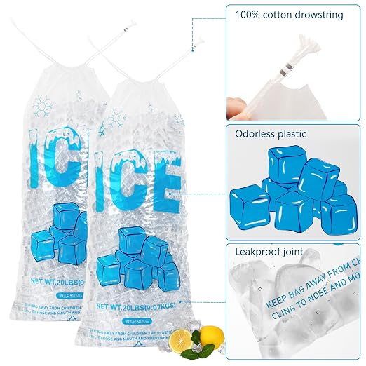 100 bolsas de hielo de plástico 20 lb con cuerda miniatura 3