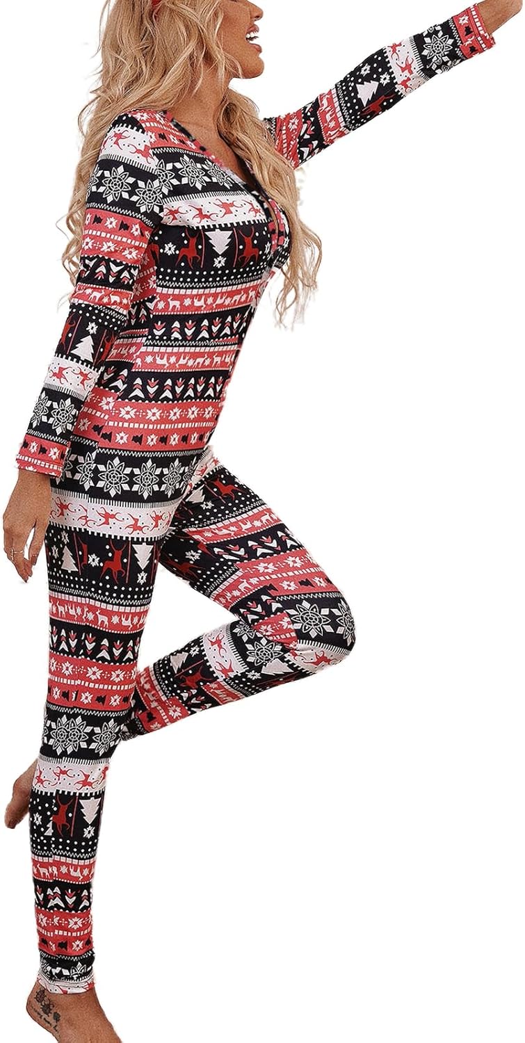 Women Onesies Hooded Christmas Pajamas Long Sleeve Zipper Romper Jumpsuit Winter Warm Sleepwear Party Costume - Image 2