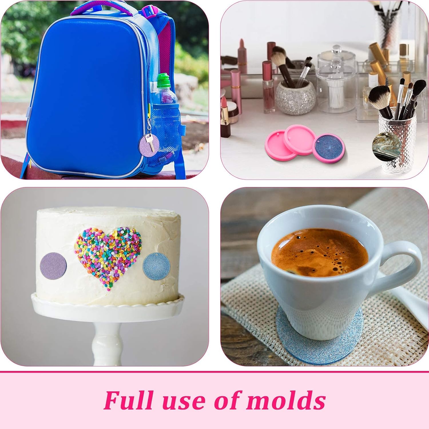 4 Pieces Round Silicone Keychain Mold Resin Silicone Circle Keychain Pendant Clay Mold with 4 Pieces Key Rings for DIY Keychain Decoration or Homemade Chocolate Dessert (7.8 cm Diameter)