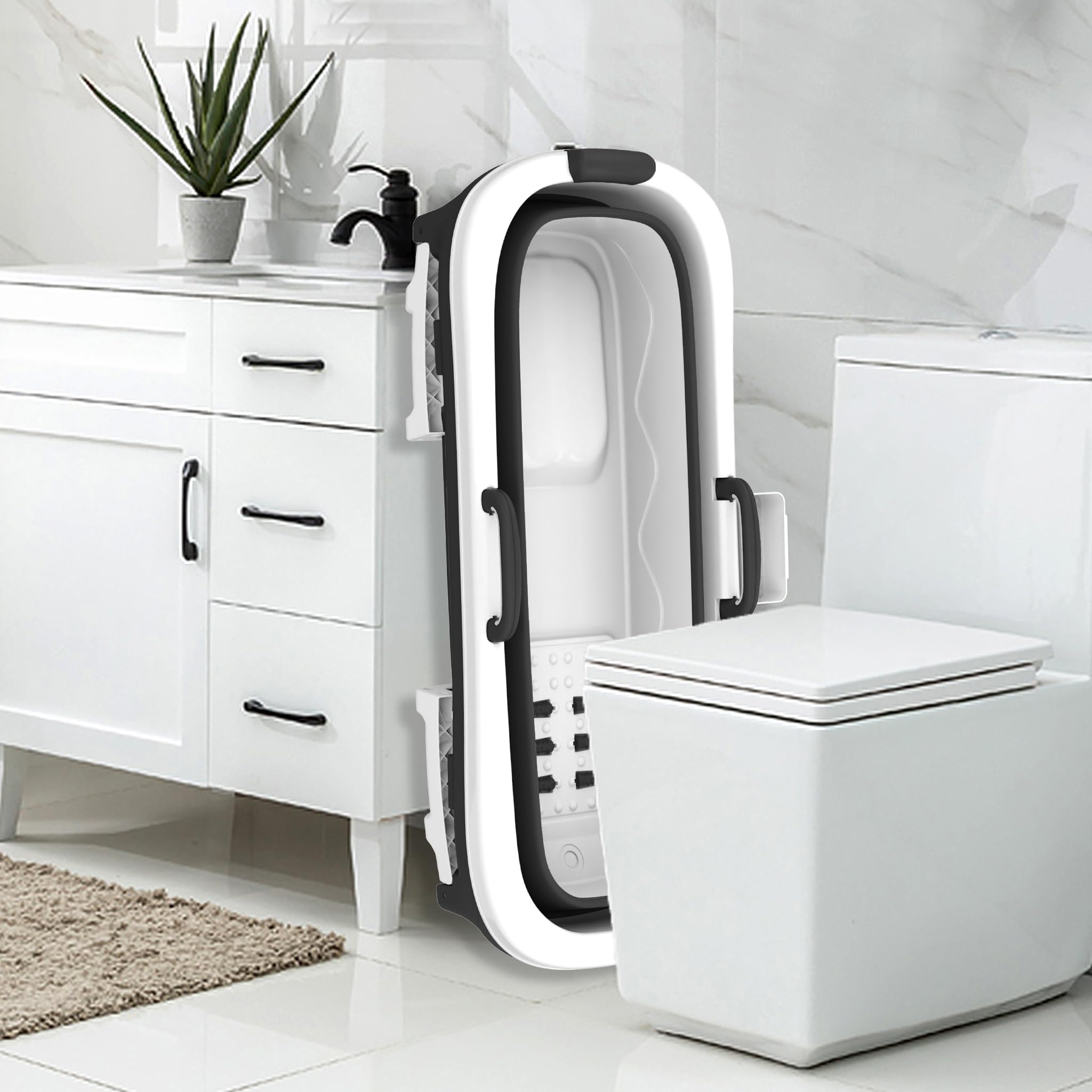 SUBTLETY Vasca da bagno pieghevole portatile per adulti, con copertura rimovibile, rullo per massaggi, cestino per sapone e manico, 138 x 62 x 52 cm, per piccoli bagni SPA (senza tappetino da bagno)
