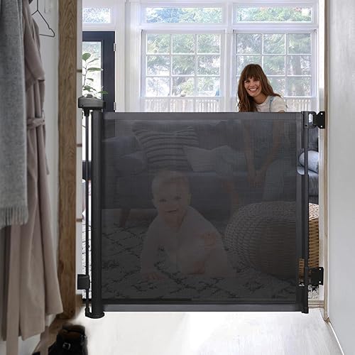 Miniatura 7 de Puerta retráctil para bebé, puerta de malla para bebés o puerta de malla para perros, 33 pulgadas de alto, se extiende hasta 55 pulgadas de ancho,