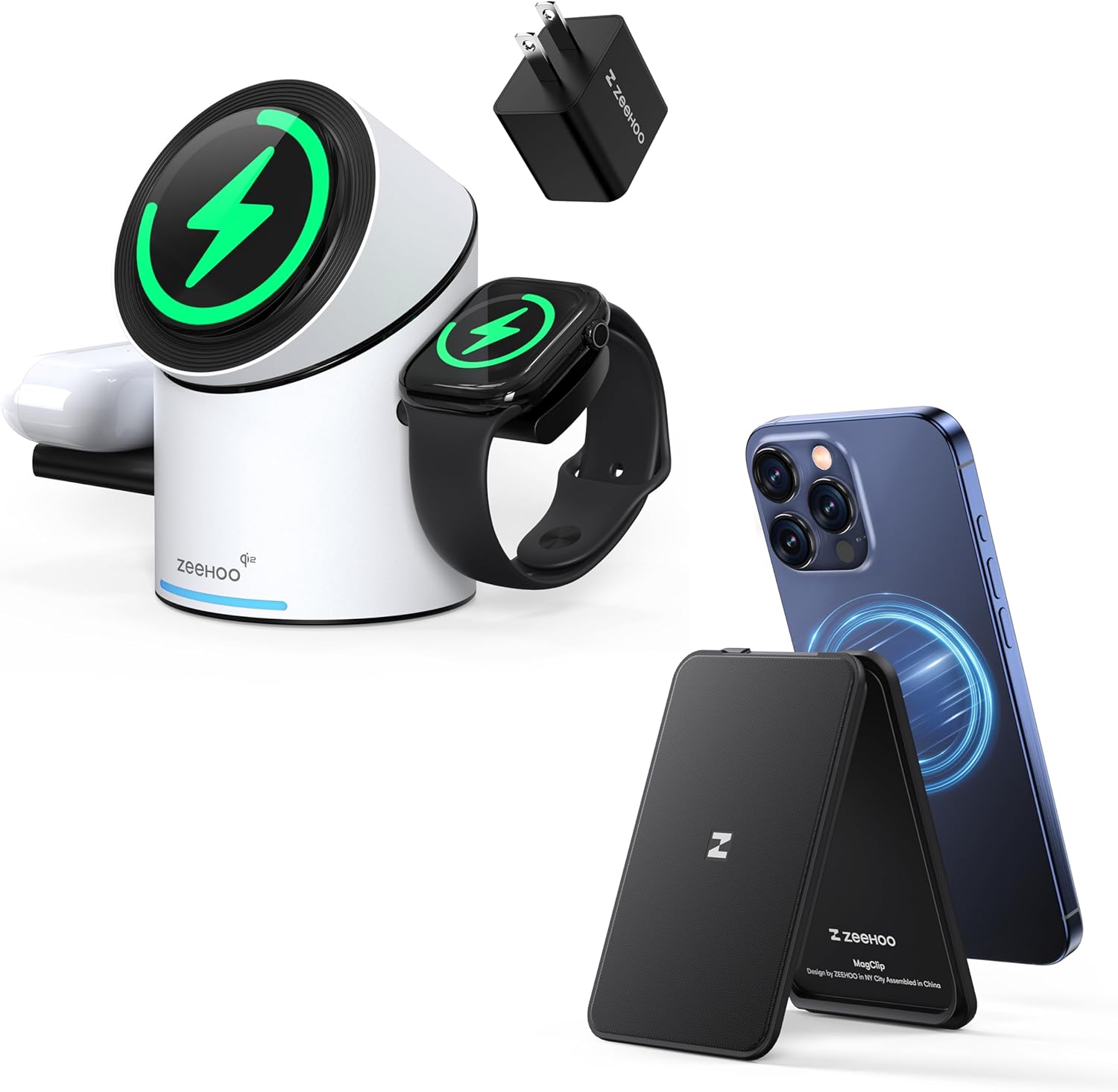 ZEEHOO for MagSafe Wallet, Magnetic Wallet for iPhone-Adjustable Stand