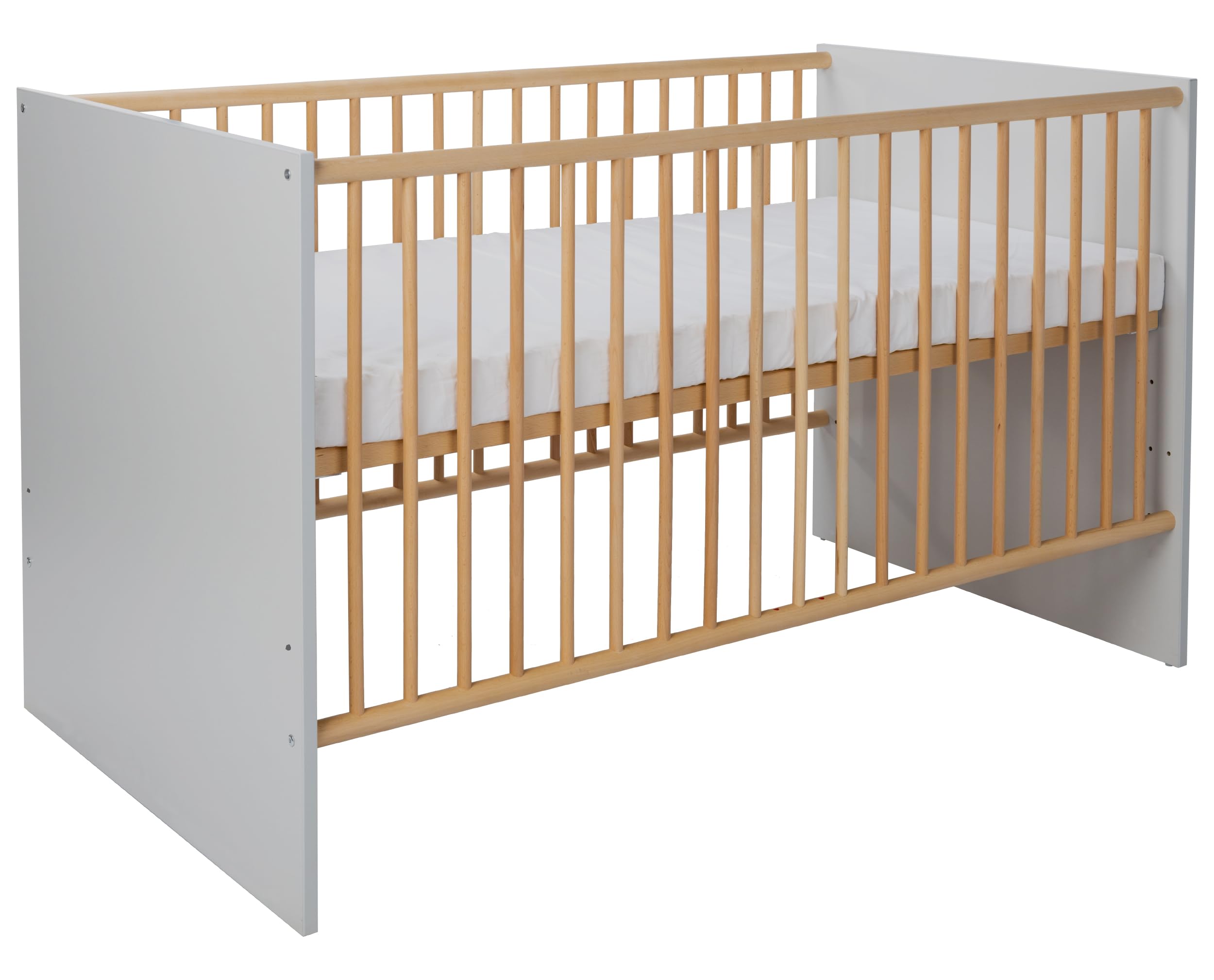 3-teiliges Babyzimmer Set Elina, Kleiderschrank, Wickelkommode, Babybett 70x140 cm, Lichtgrau/Nagano Oak