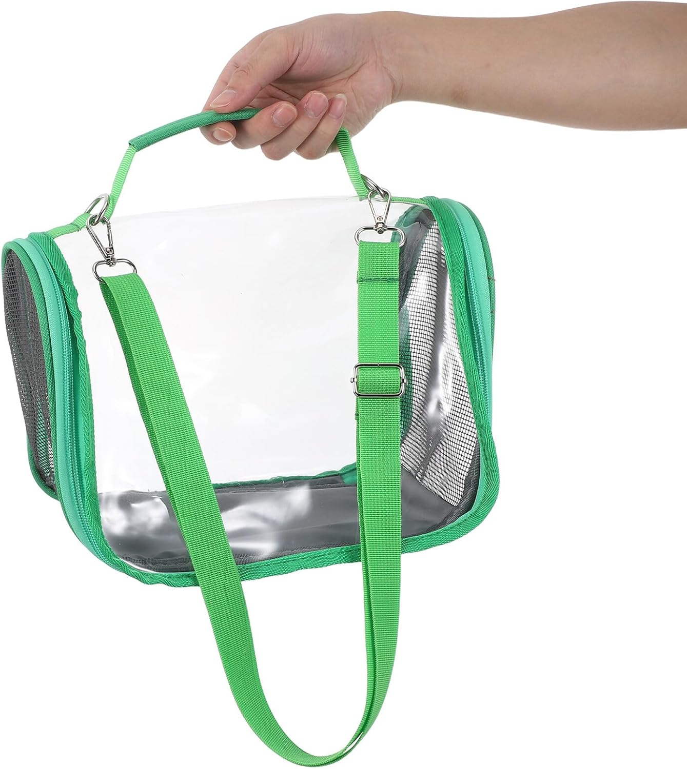 Kisangel Portable Small Bird Travel Cage Carrier with Strap and Handle, Lightweight Green Parakeet and Lizard Transport Bag for Outdoor Trips and Hiking