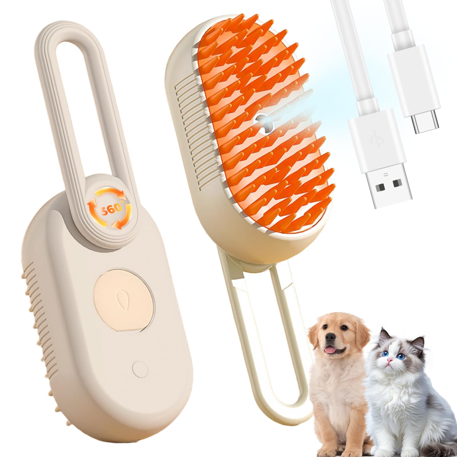 Spazzola di bellezza 4 in 1 aggiornata per animali domestici, ricaricabile, senza fili, strumento per la rimozione dei peli di cani e gatti, antistatica, massaggiante, pulizia profonda, districante