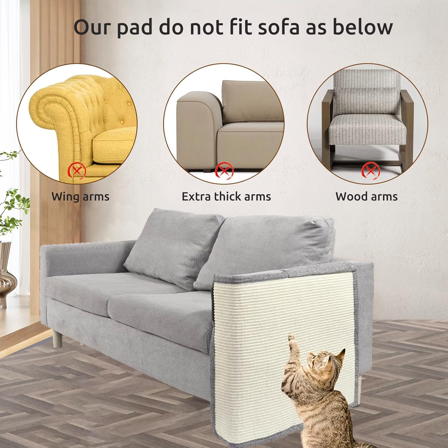 Protector de sofá contra arañazos de gato con sisal natural para proteger el sofá, la silla y los muebles