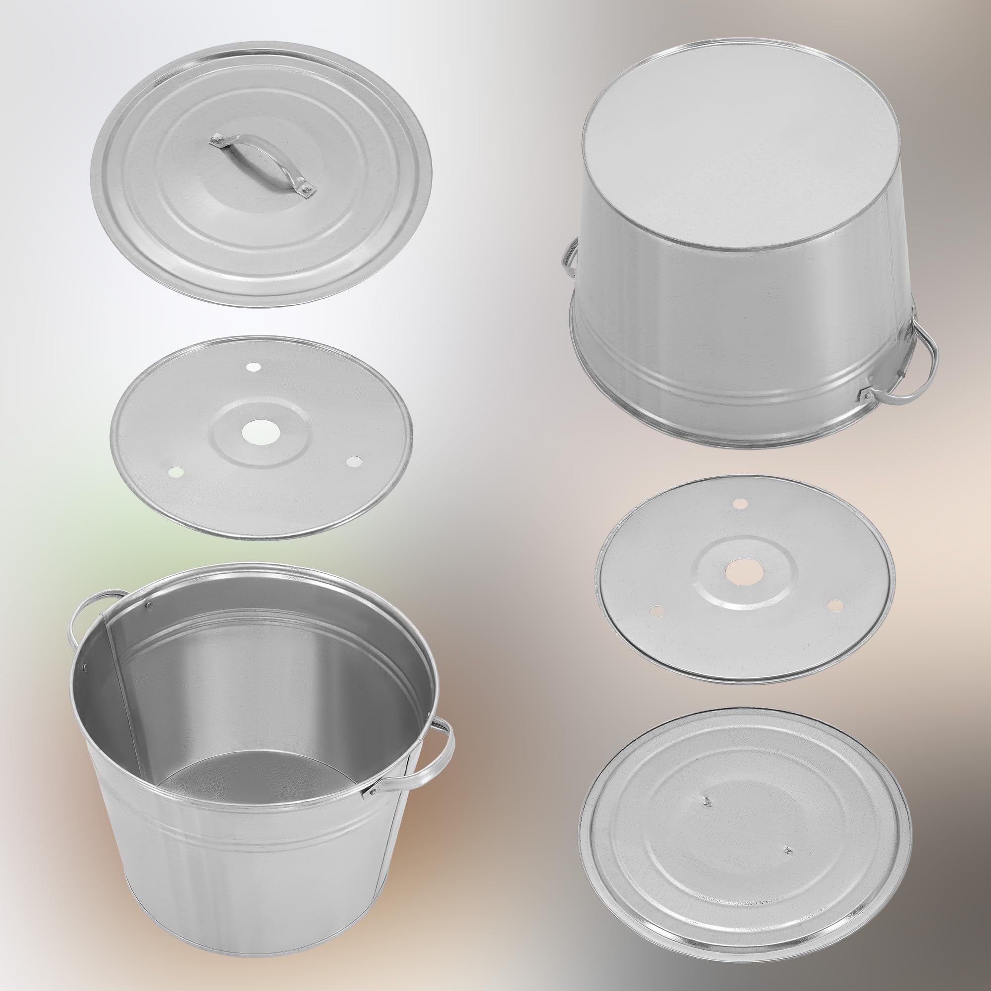 KOTARBAU® Olla Grande 25 L, con Tapa y Fondo Perforado, Acero Galvanizado