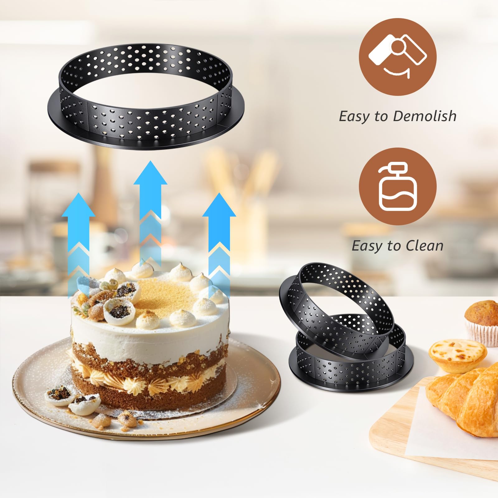 Cable Leader Juego de 16 moldes para tarta de mousse, con orificios de ventilación, ovalados (diámetro de 14,4 cm), redondos (8 cm de diámetro), pequeños moldes perforados para decoración de tartas