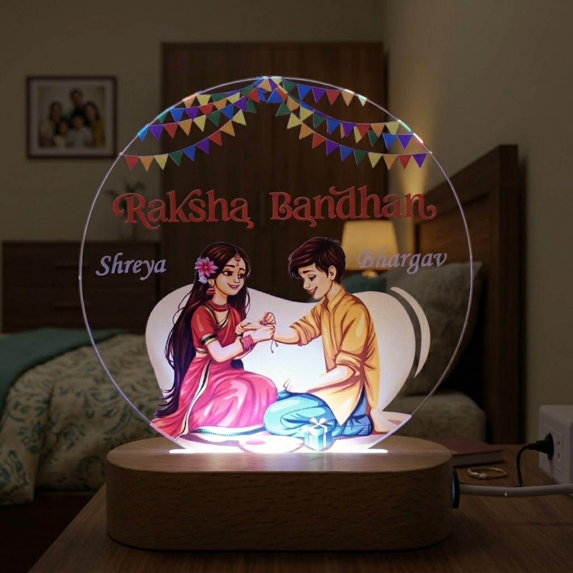 SHAYONA Personalized Raksha Bandhan LED Acrylic Lamp for Brother & Sister | Custom Name Rakhi Night Light with Brother Sister Artwork | Customized Rakshabandhan Gift for Bhai Behan 3